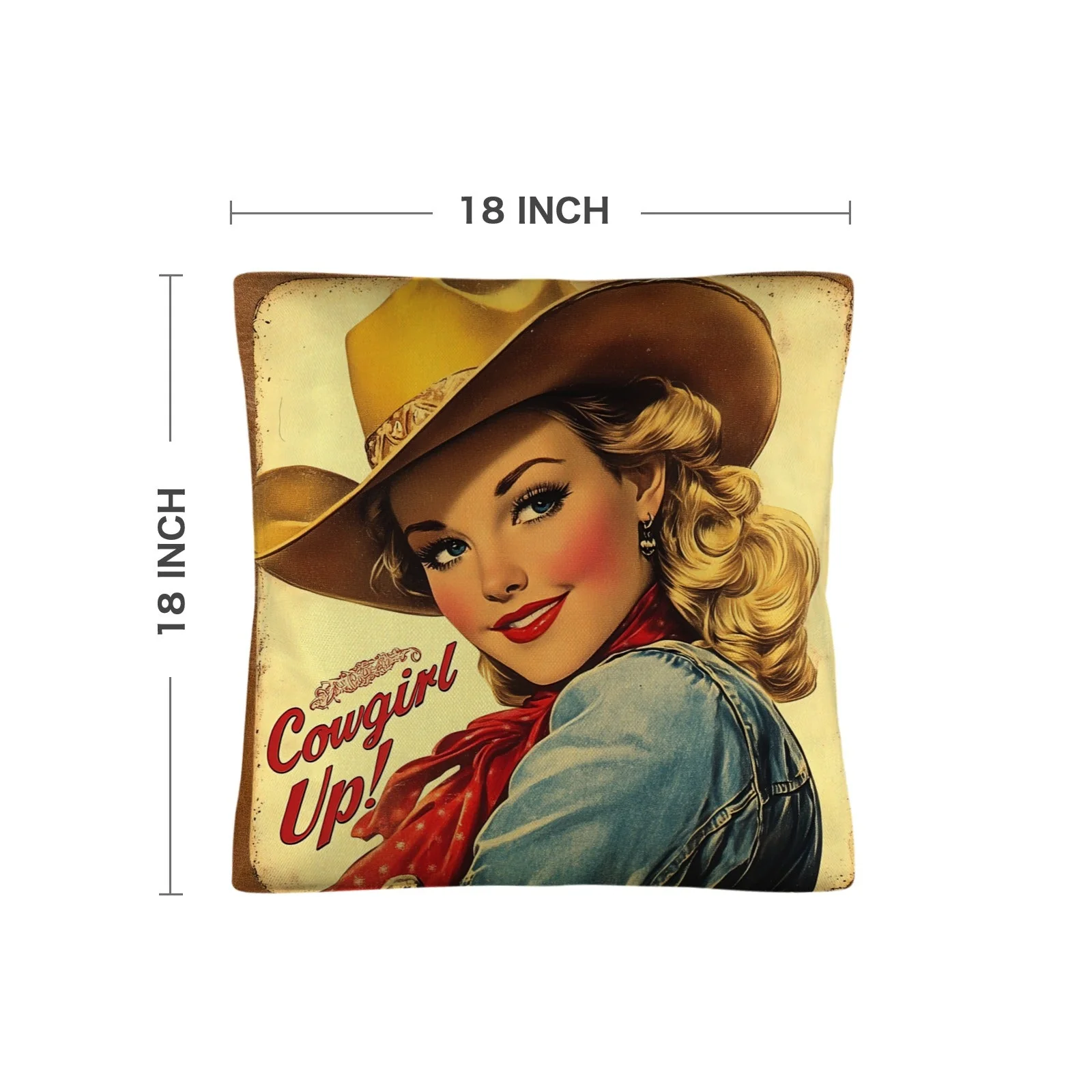Vintage Cowgirl Up Throw Pillow Case 18 x 18 Made in America - Image 5