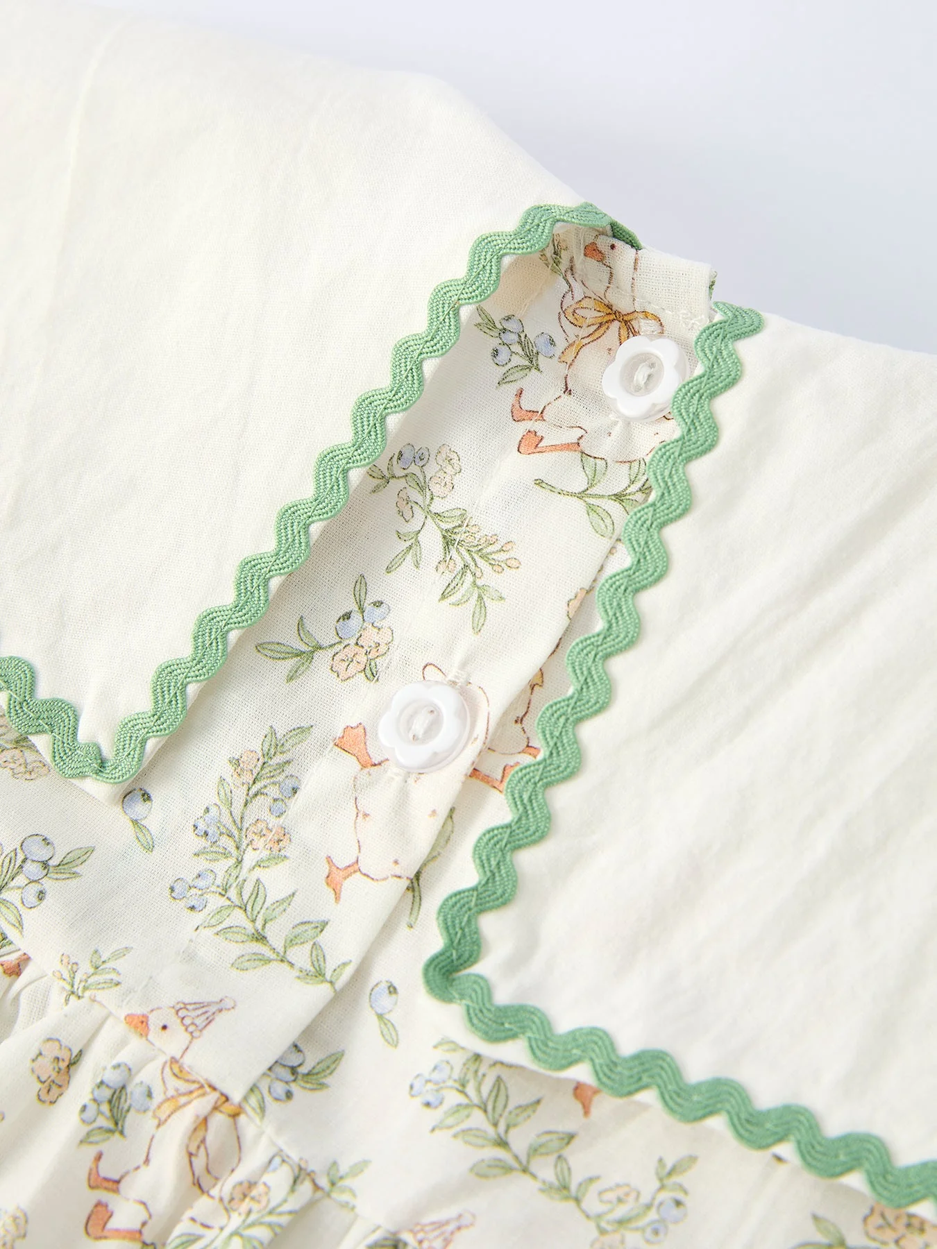 Vintage Floral Duck Embroidery Spring Girl Dress - Image 4