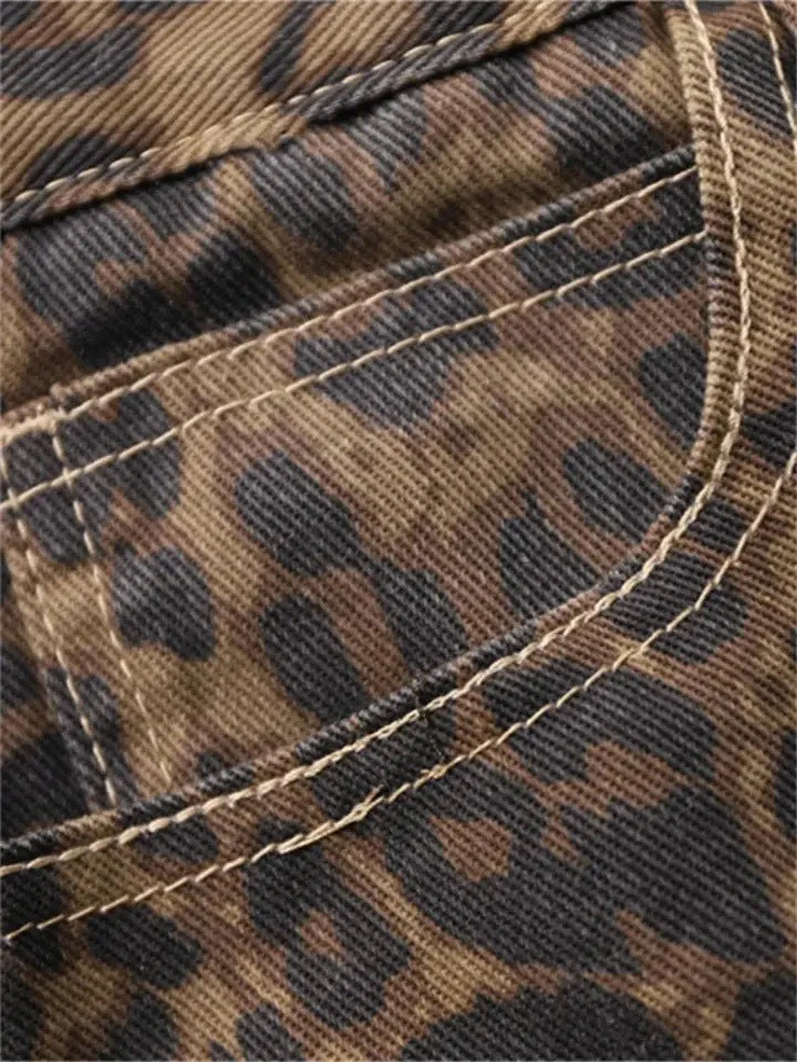 Vintage Leopard Print Jeans Straight Loose Men And Women - Image 5