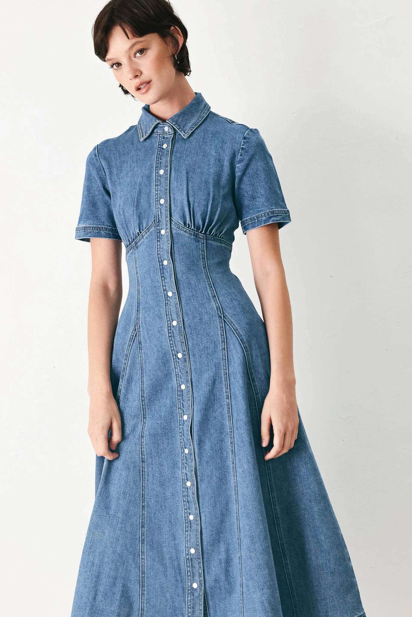 Vintage Sky Denim Midi Shirt Dress - Image 4