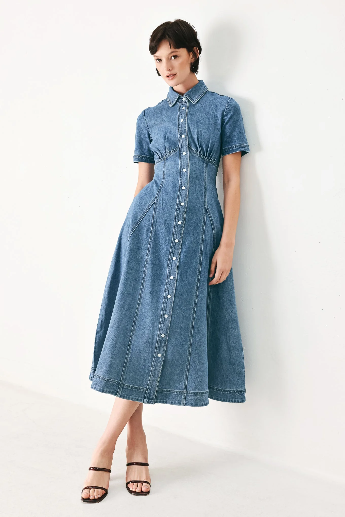 Vintage Sky Denim Midi Shirt Dress - Image 5