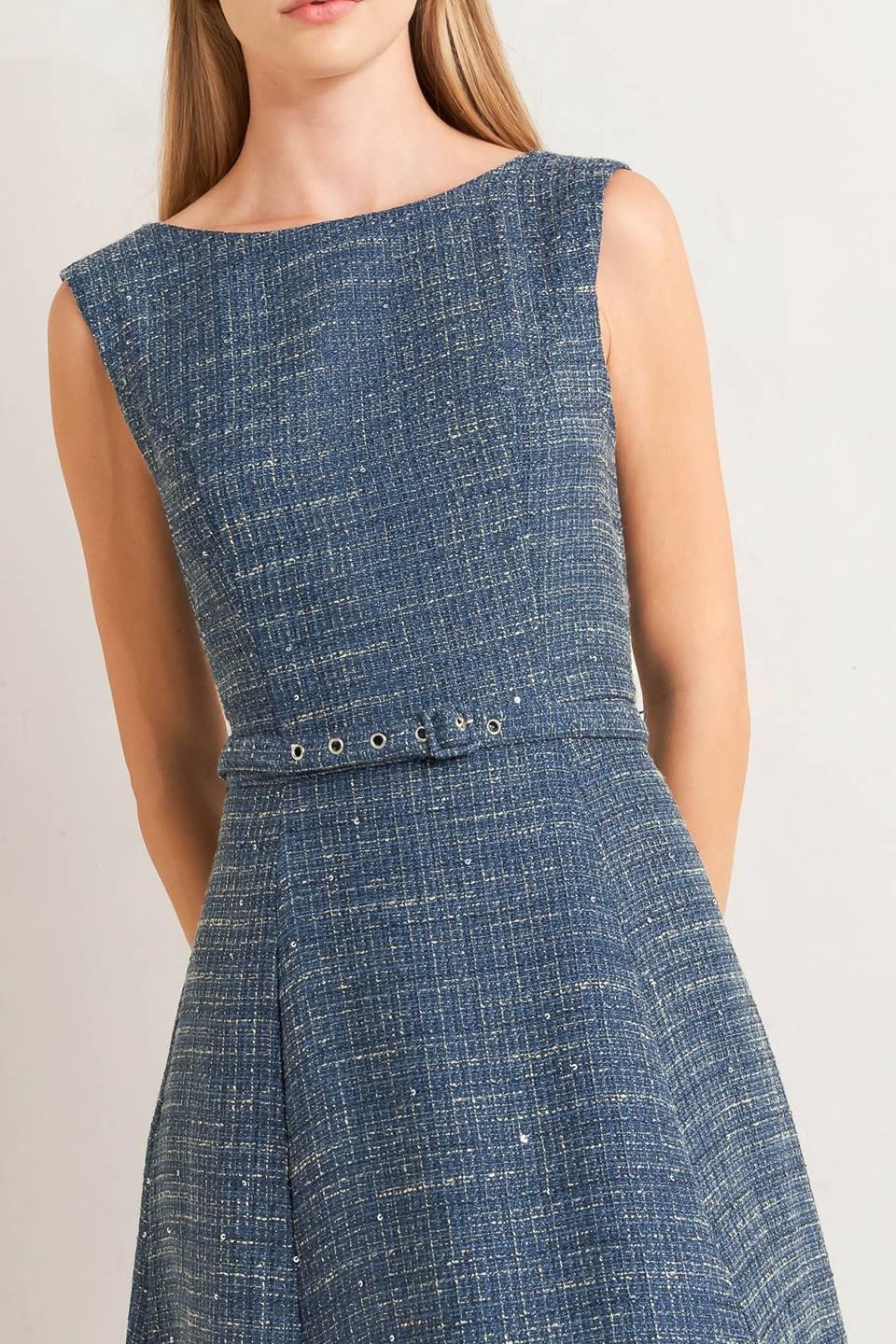 Vintage Vibe Bouclé Woven Tweed Midi Dress - Image 2