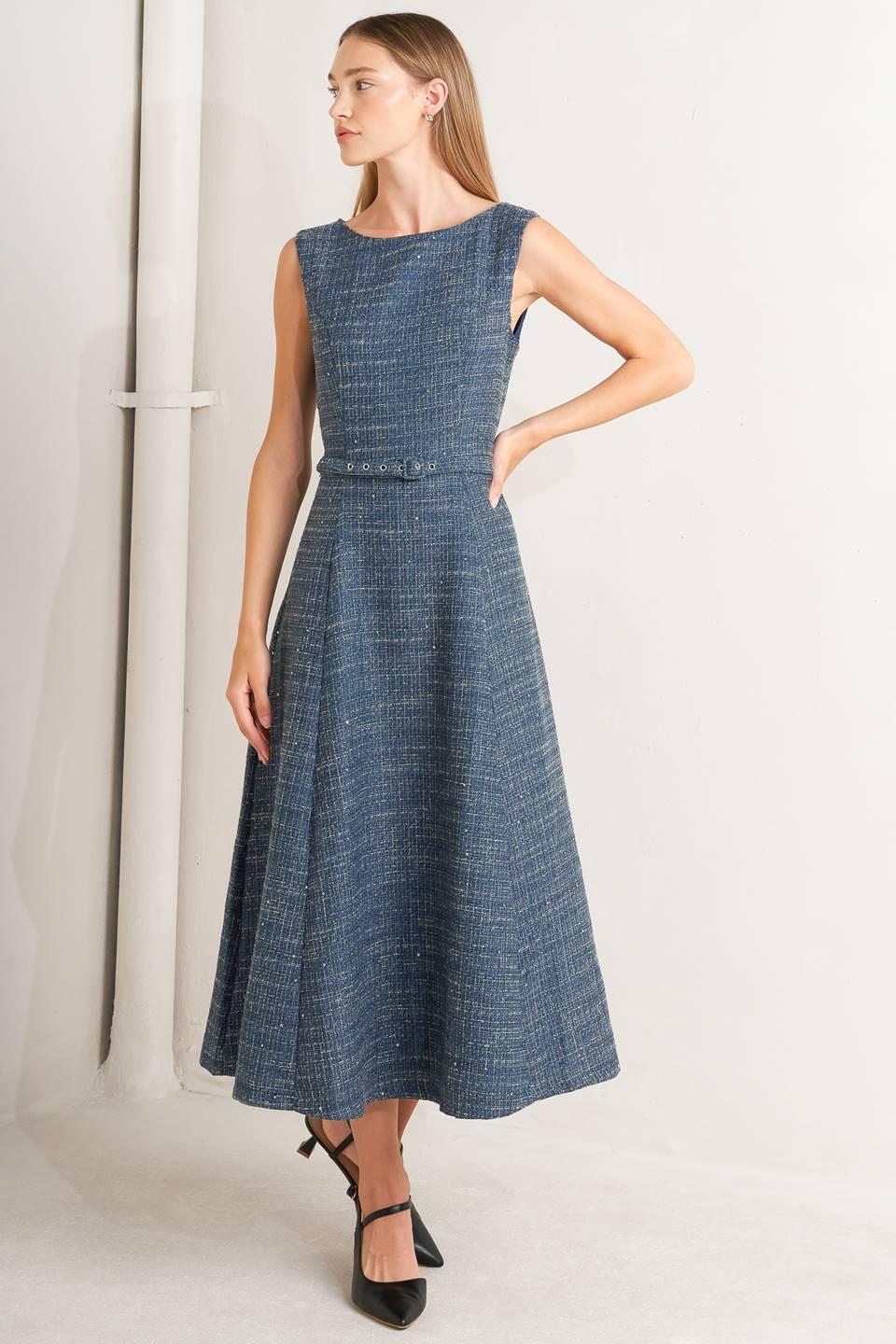 Vintage Vibe Bouclé Woven Tweed Midi Dress - Image 4