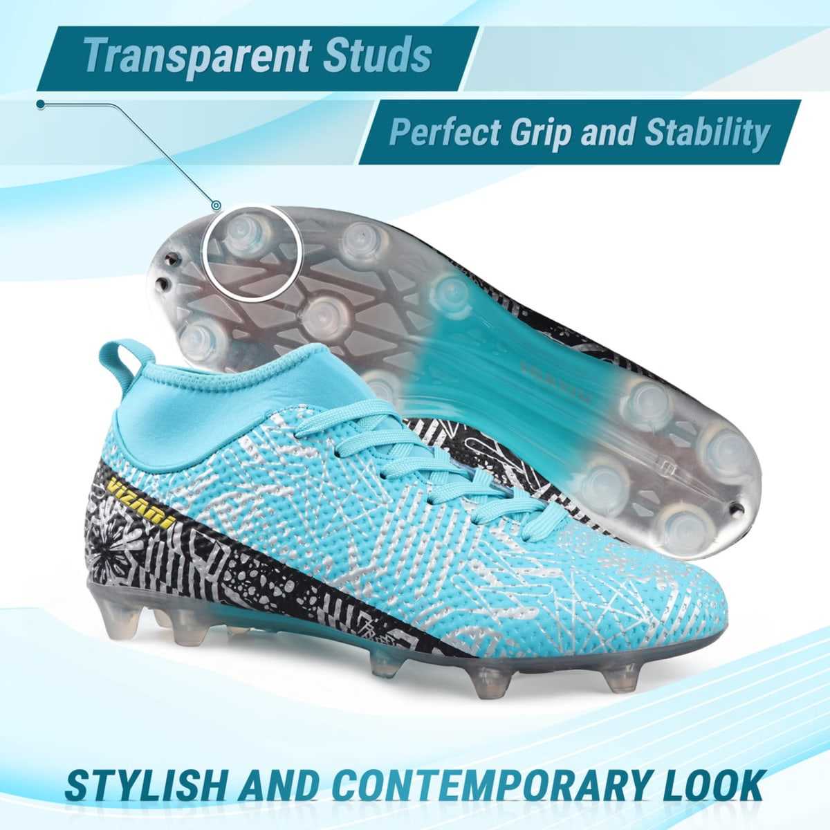 Vizari Saco FG Adult Soccer Cleats for Outdoor Play Mint/Black Mid-Cut High Ankle Football Shoes with Sock - Image 11