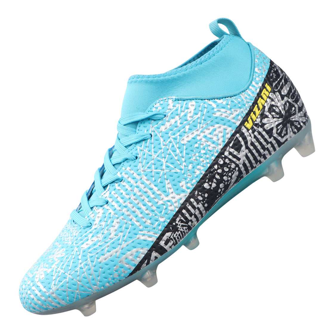 Vizari Saco FG Adult Soccer Cleats for Outdoor Play Mint/Black Mid-Cut High Ankle Football Shoes with Sock - Image 6