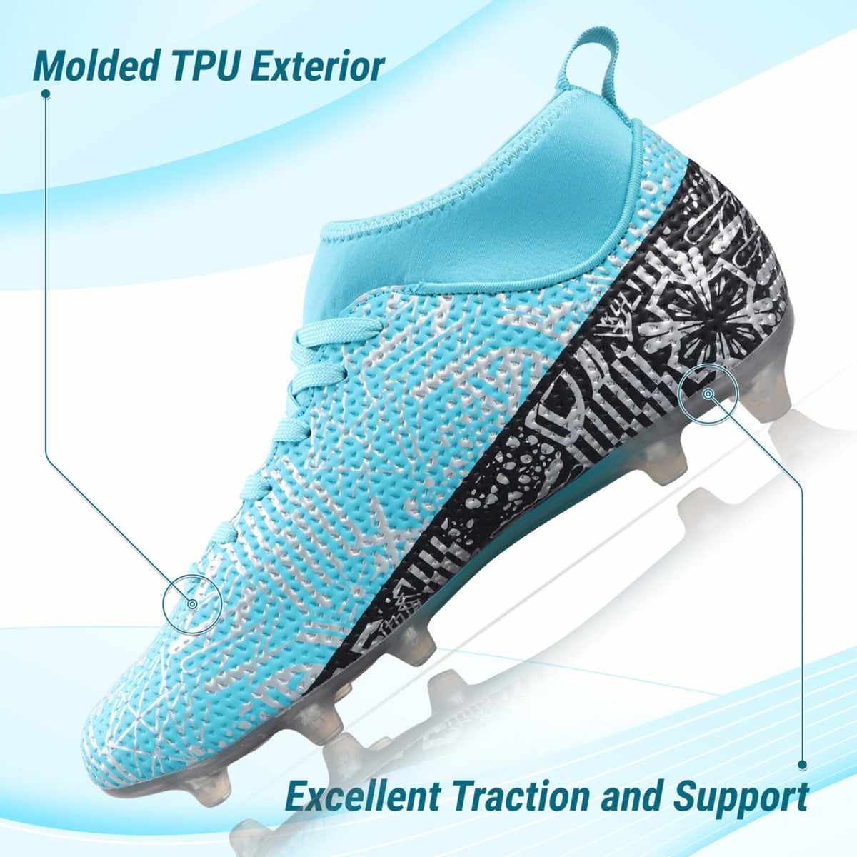 Vizari Saco FG Adult Soccer Cleats for Outdoor Play Mint/Black Mid-Cut High Ankle Football Shoes with Sock - Image 9