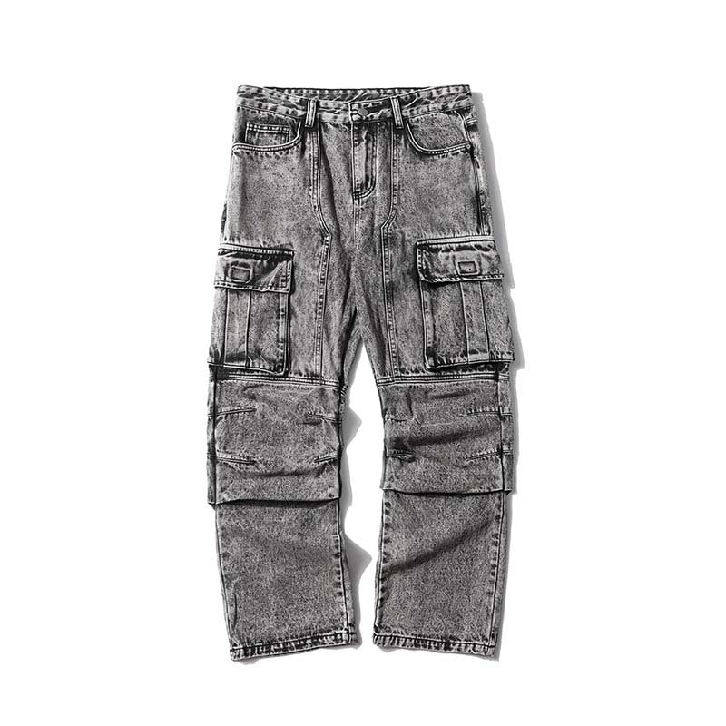 Washed Distressed Multi-pocket Jeans Wide-leg Straight Trousers - Image 2