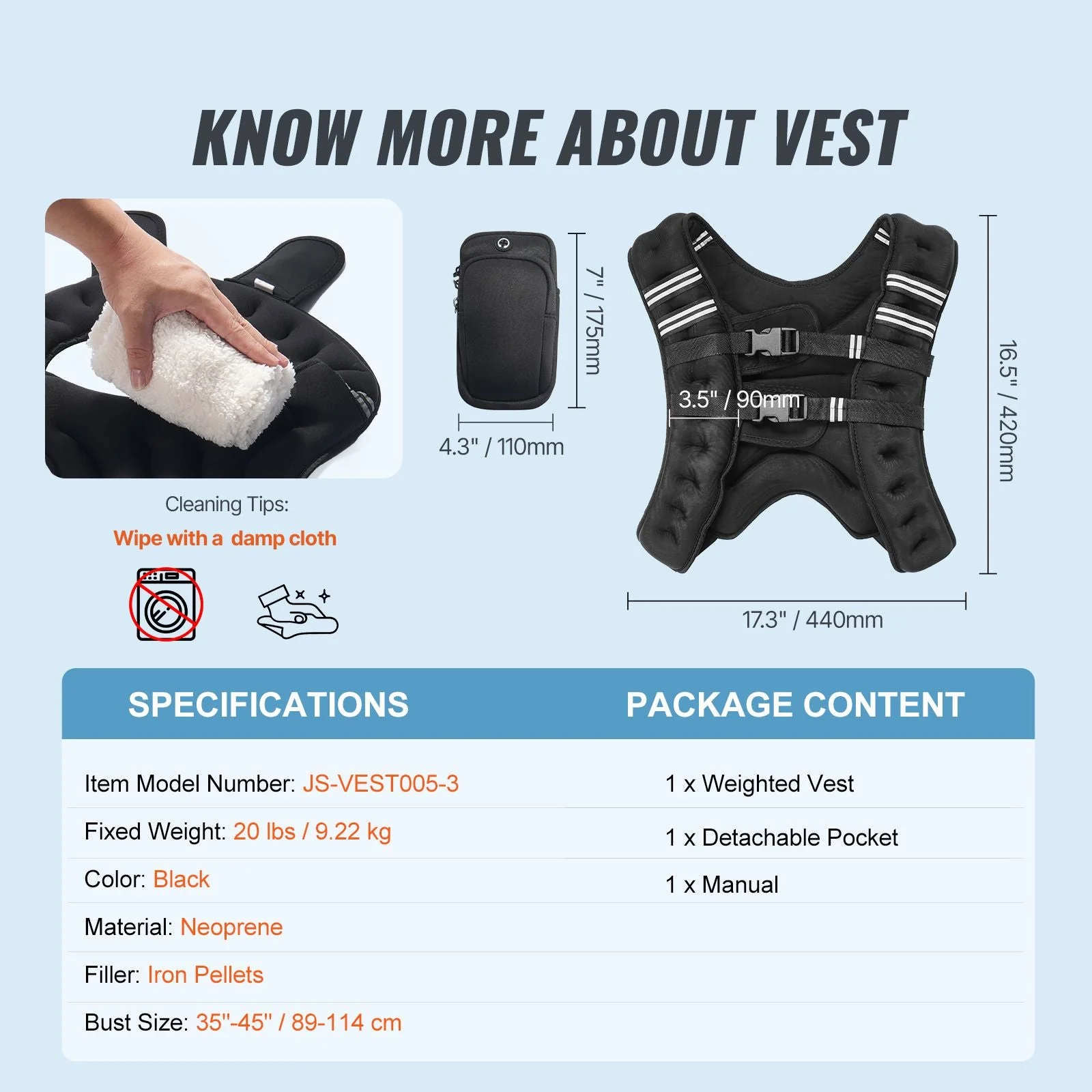 Weighted Vest, 20 lbs Weight Vest with Reflective Stripe, Adjustable Buckle Body Weight Vest for Men Women, Workout Equipment for Strength Training, Running, Jogging, Fitness, and Weight Loss - Image 10