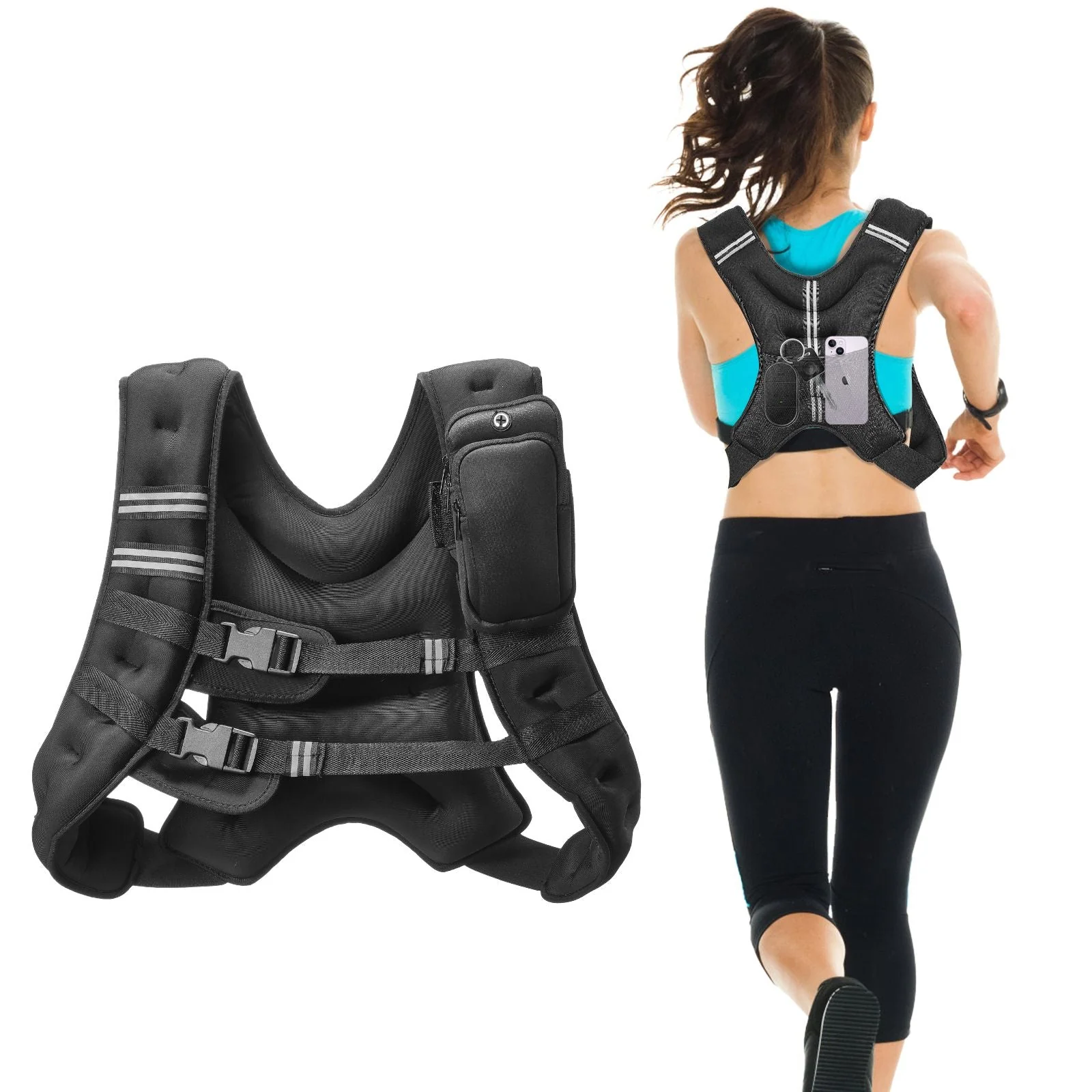 Weighted Vest, 20 lbs Weight Vest with Reflective Stripe, Adjustable Buckle Body Weight Vest for Men Women, Workout Equipment for Strength Training, Running, Jogging, Fitness, and Weight Loss - Image 2