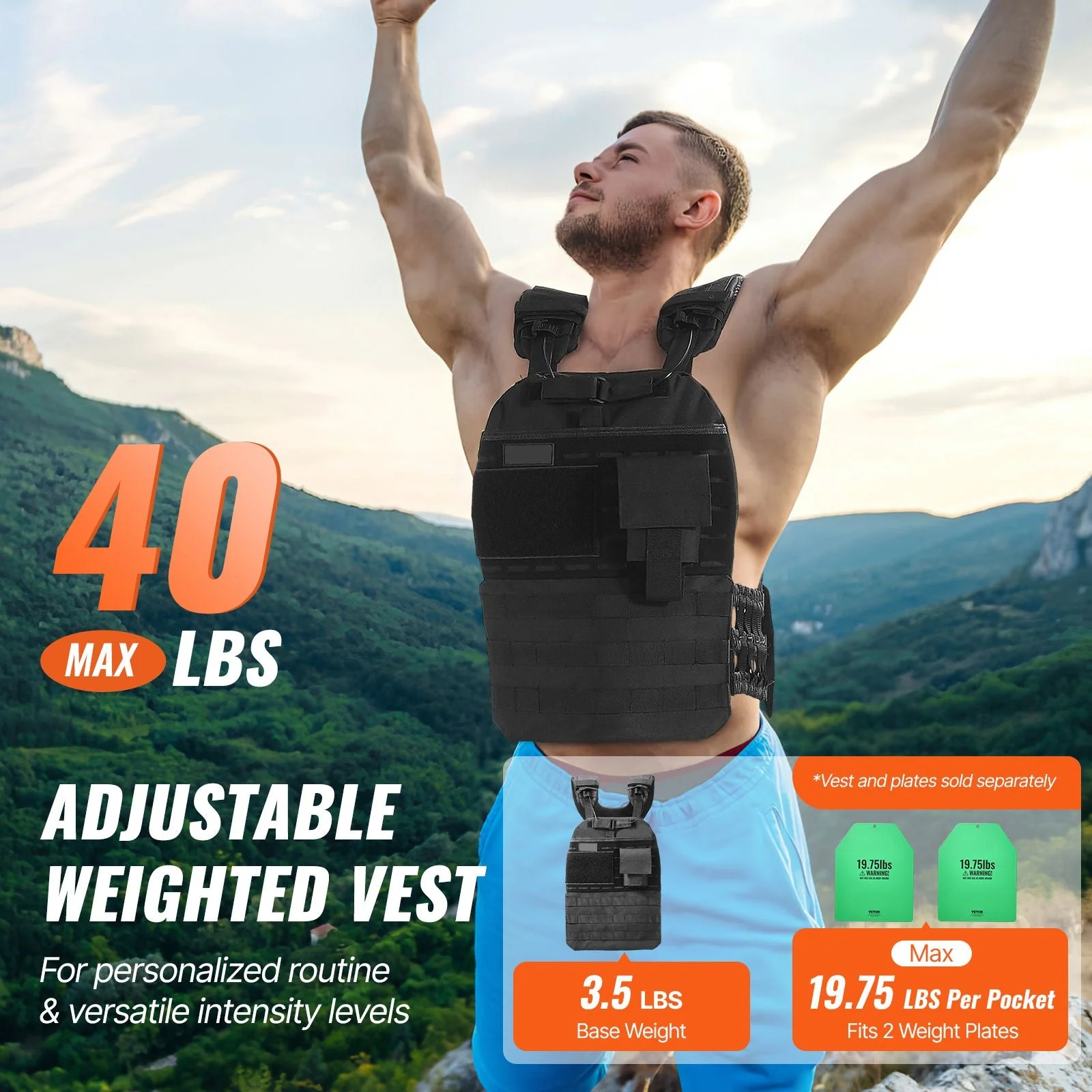 Weighted Vest, 40lb Weight Vest, Adjustable Body Weight Jacket for Men Women, Workout Equipment for Strength and Endurance Training, Running, Jogging, Walking, Fitness, and Weight Loss - Image 2