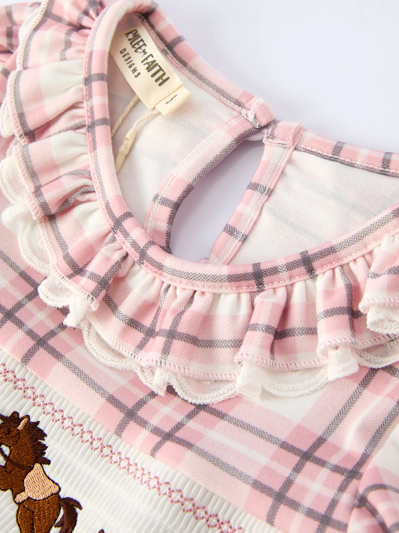 Western Horse Embroidered Smocked Plaid Girls Dress - Image 8