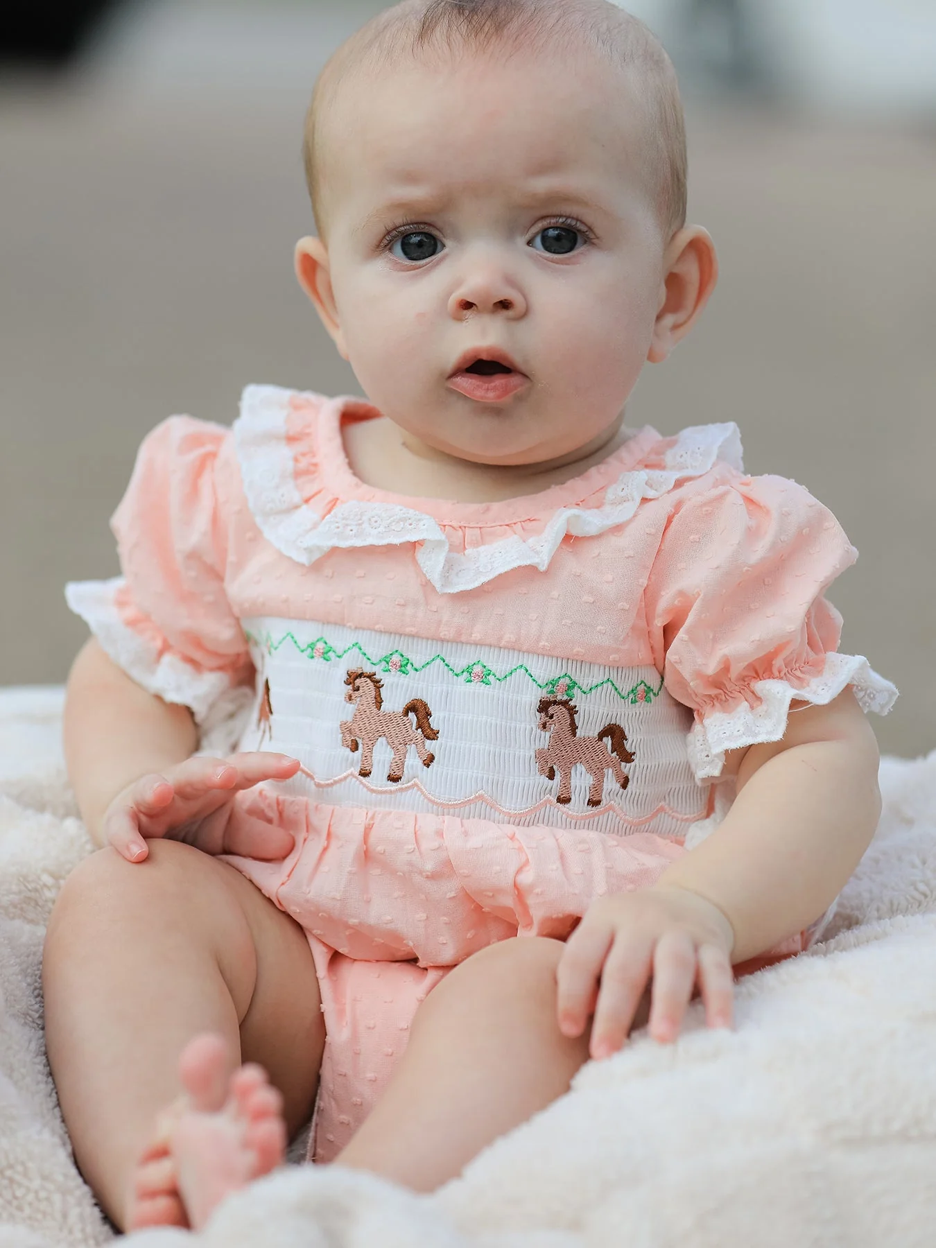 Western Horse Embroidery Girls Romper Lace Petals Collar Puff Sleeve - Image 5