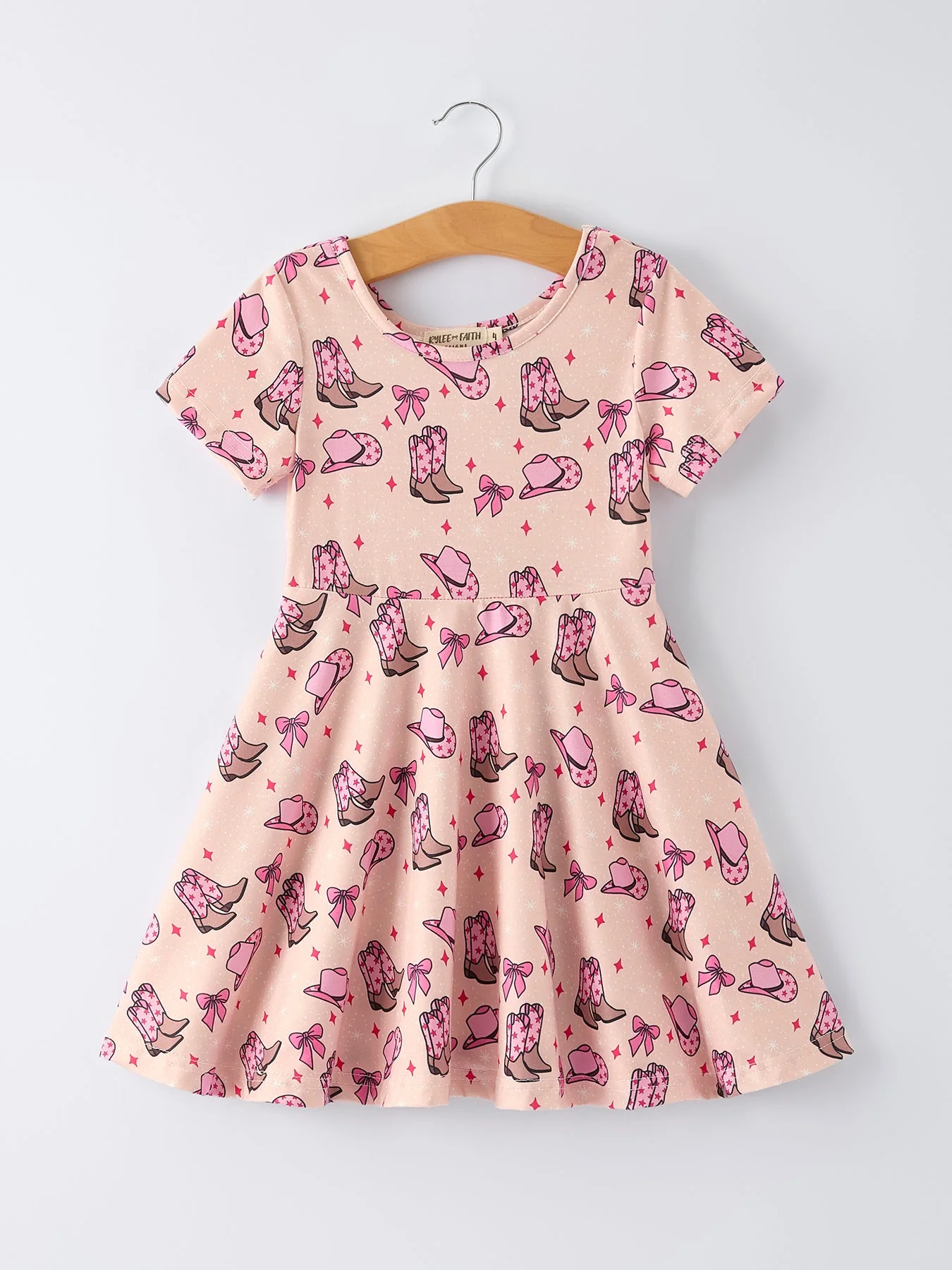 Western Print Girl Short Sleeve Dress