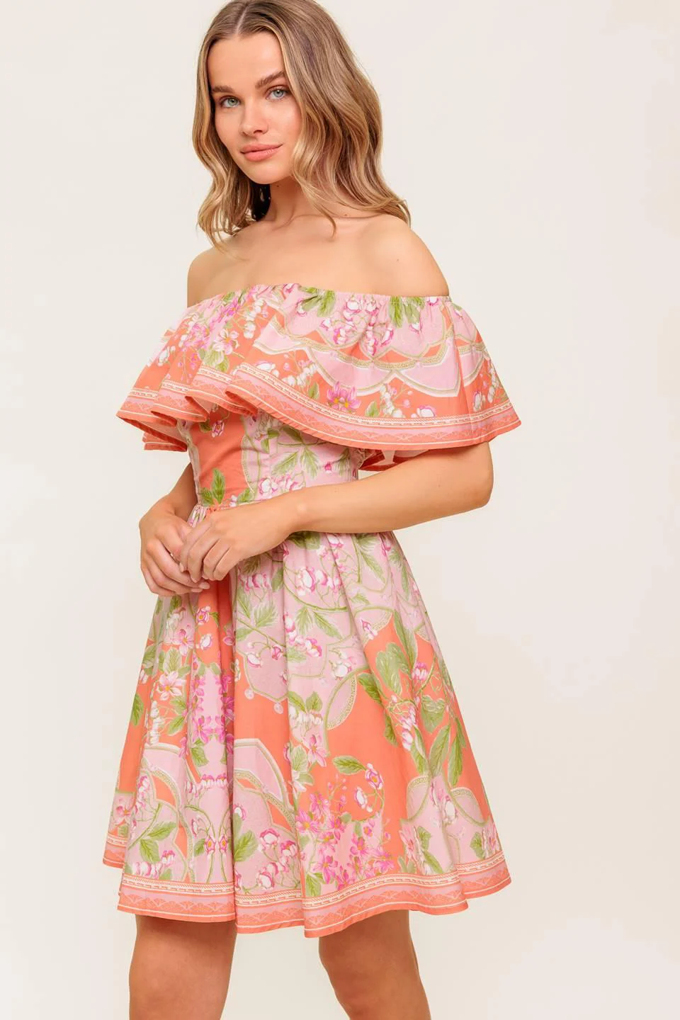 Whispering Coral Woven Mini Dress - Image 6