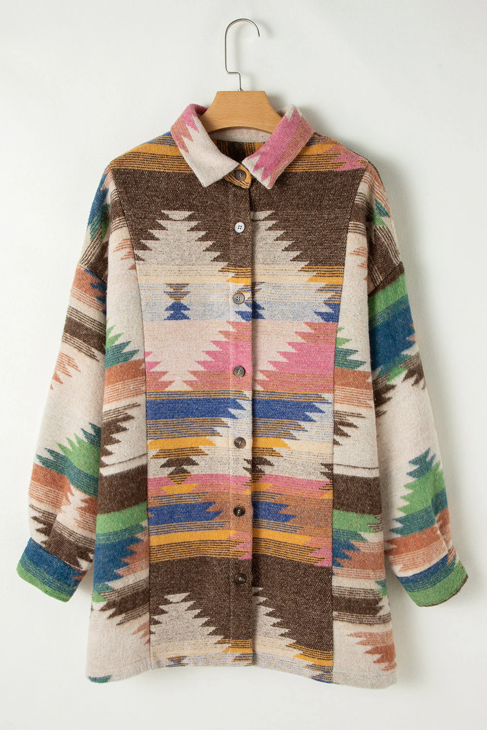 White Aztec Print Button Up Shacket - Image 8