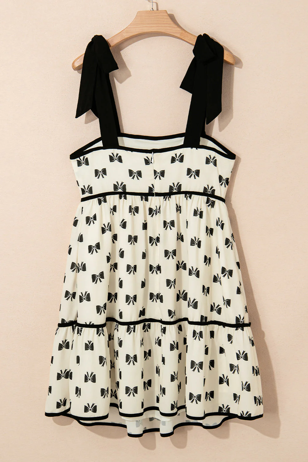 White Bow Contrast Trim Knotted Shoulder Mini Dress - Image 8