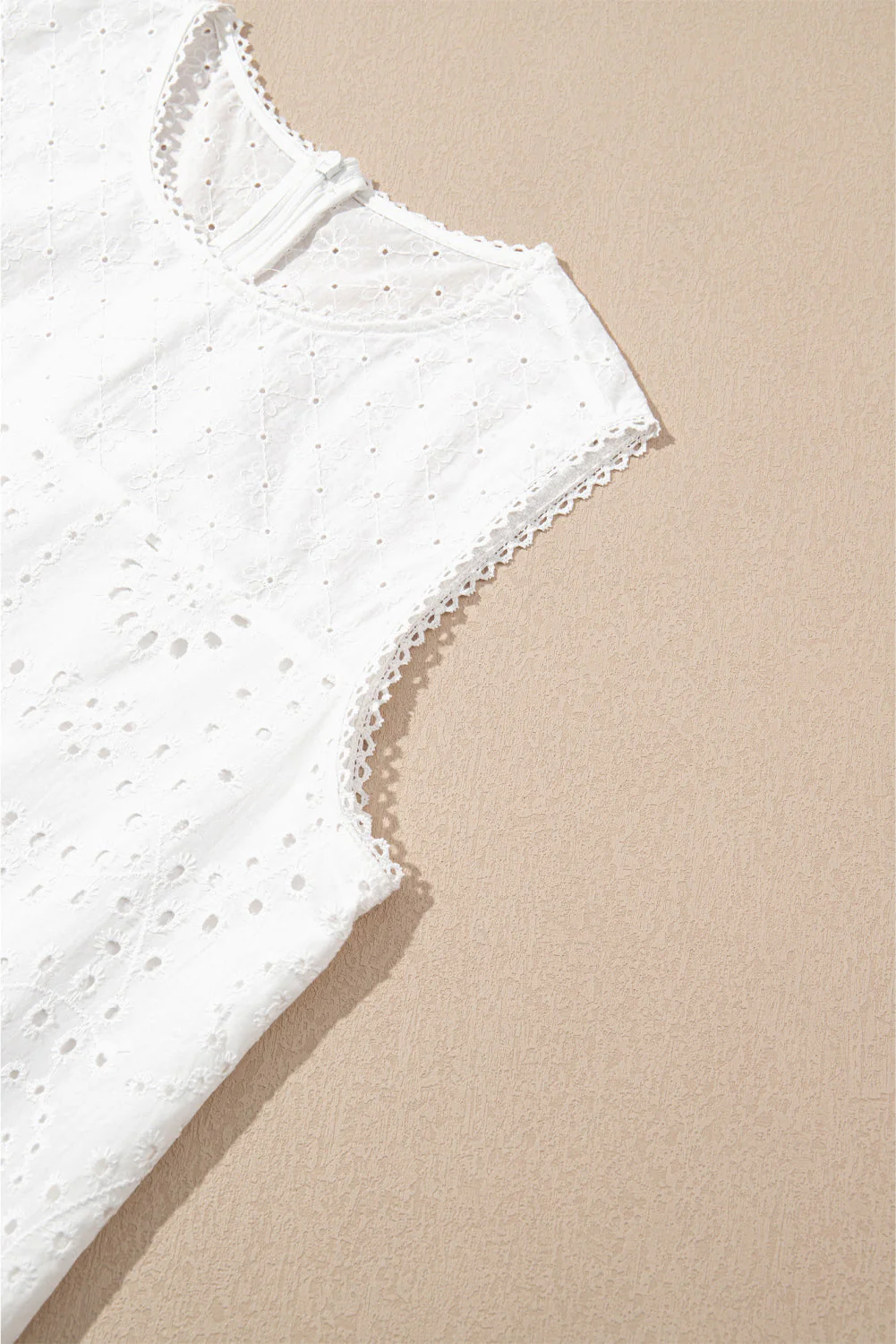 White Floral Eyelet Embroidered Sleeveless Shift Dress - Image 8