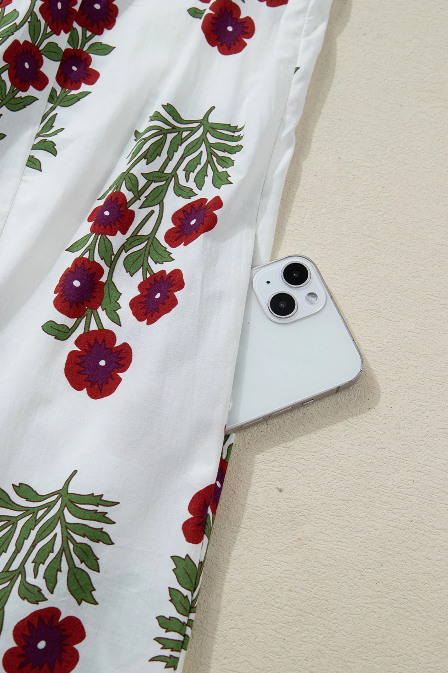 White Frilled V Neck 3/4 Sleeve Loose Floral Dress - Image 8