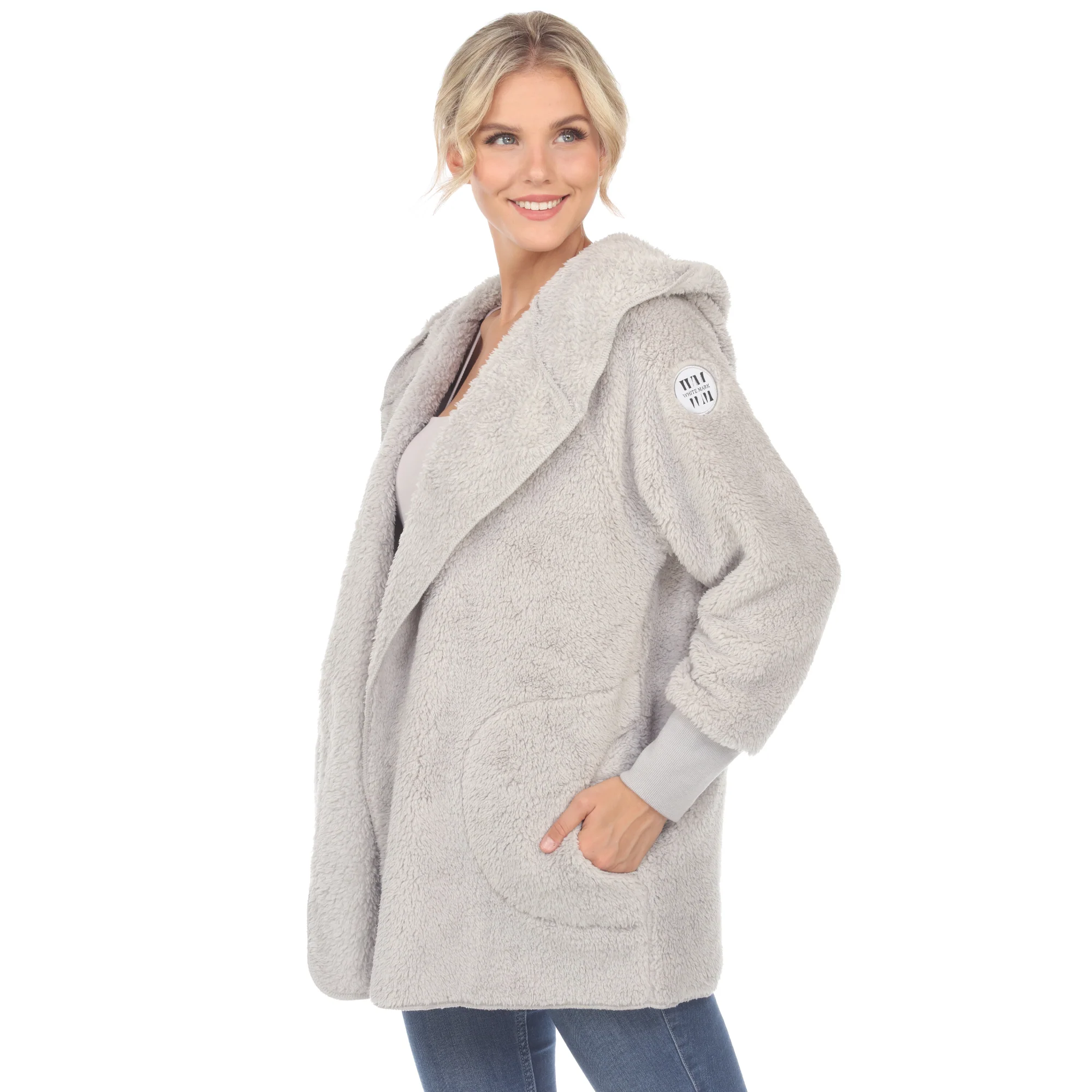 White Mark Women's Plush Hooded Cardigan with Pockets - Image 20