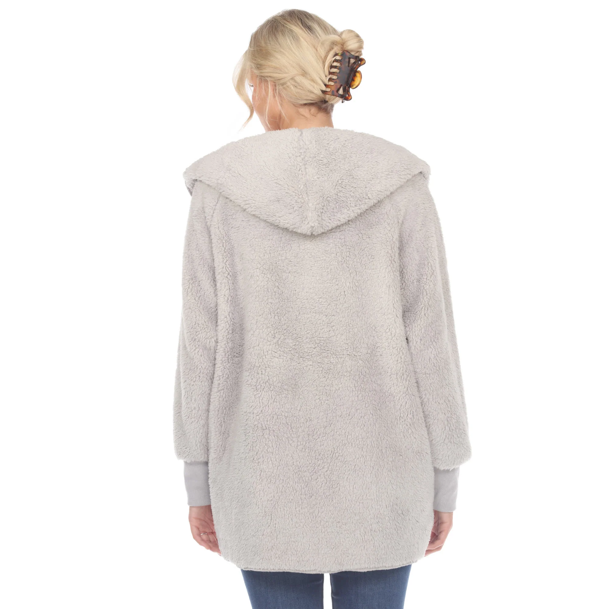White Mark Women's Plush Hooded Cardigan with Pockets - Image 21