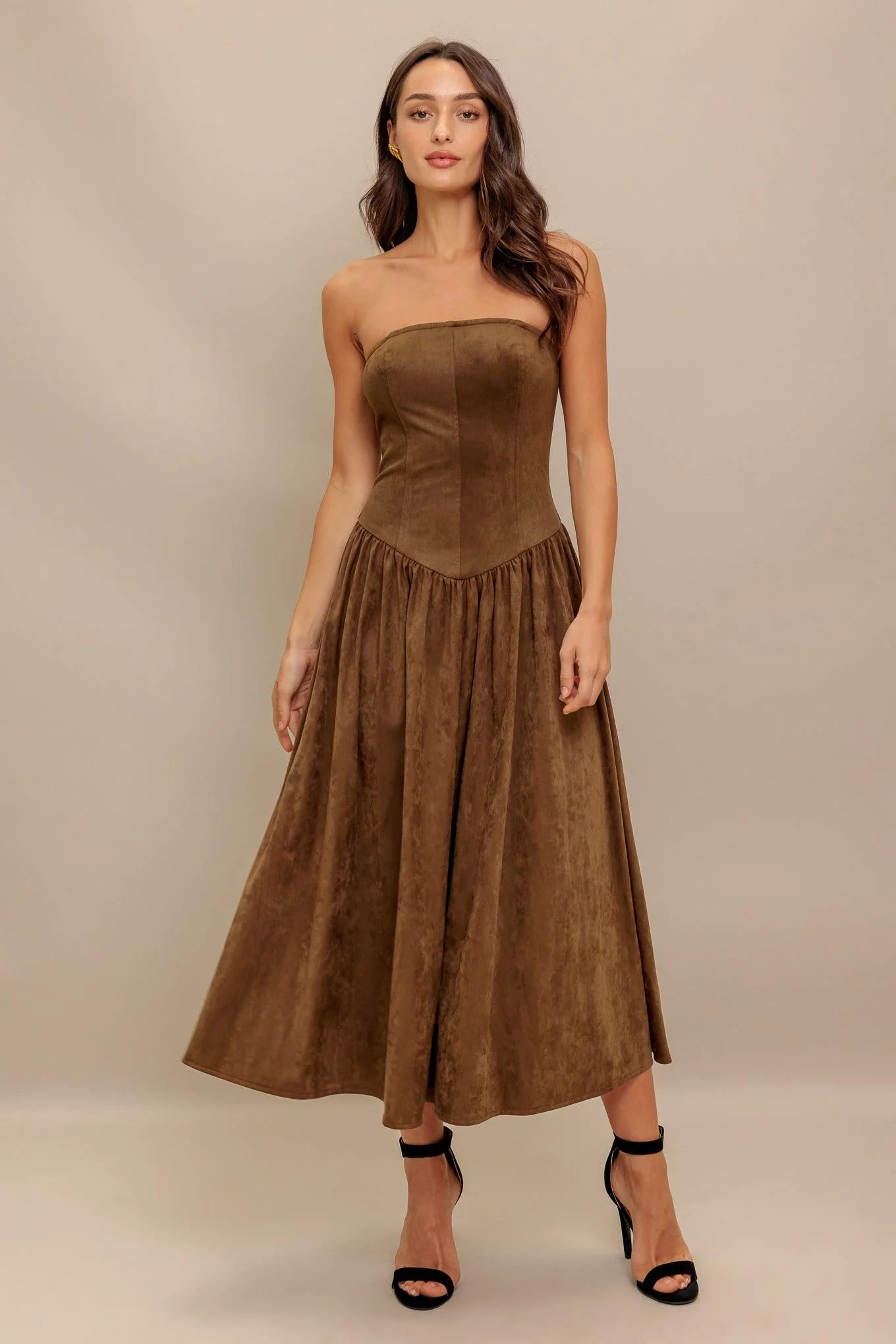 Wild Espresso Faux Suede Midi Dress - Image 3