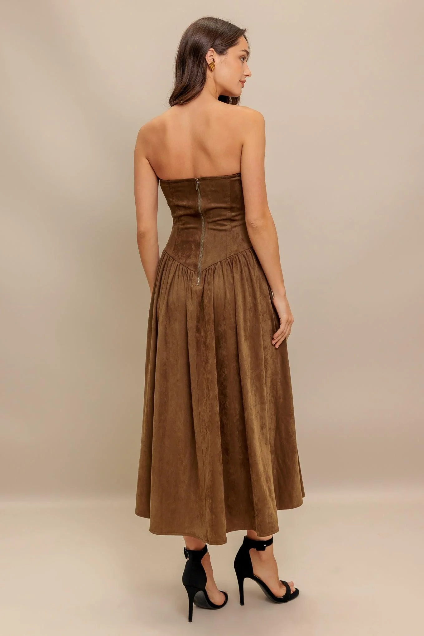 Wild Espresso Faux Suede Midi Dress - Image 5