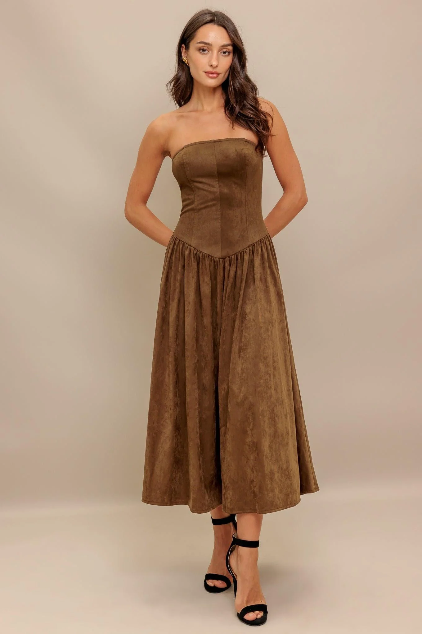 Wild Espresso Faux Suede Midi Dress - Image 6