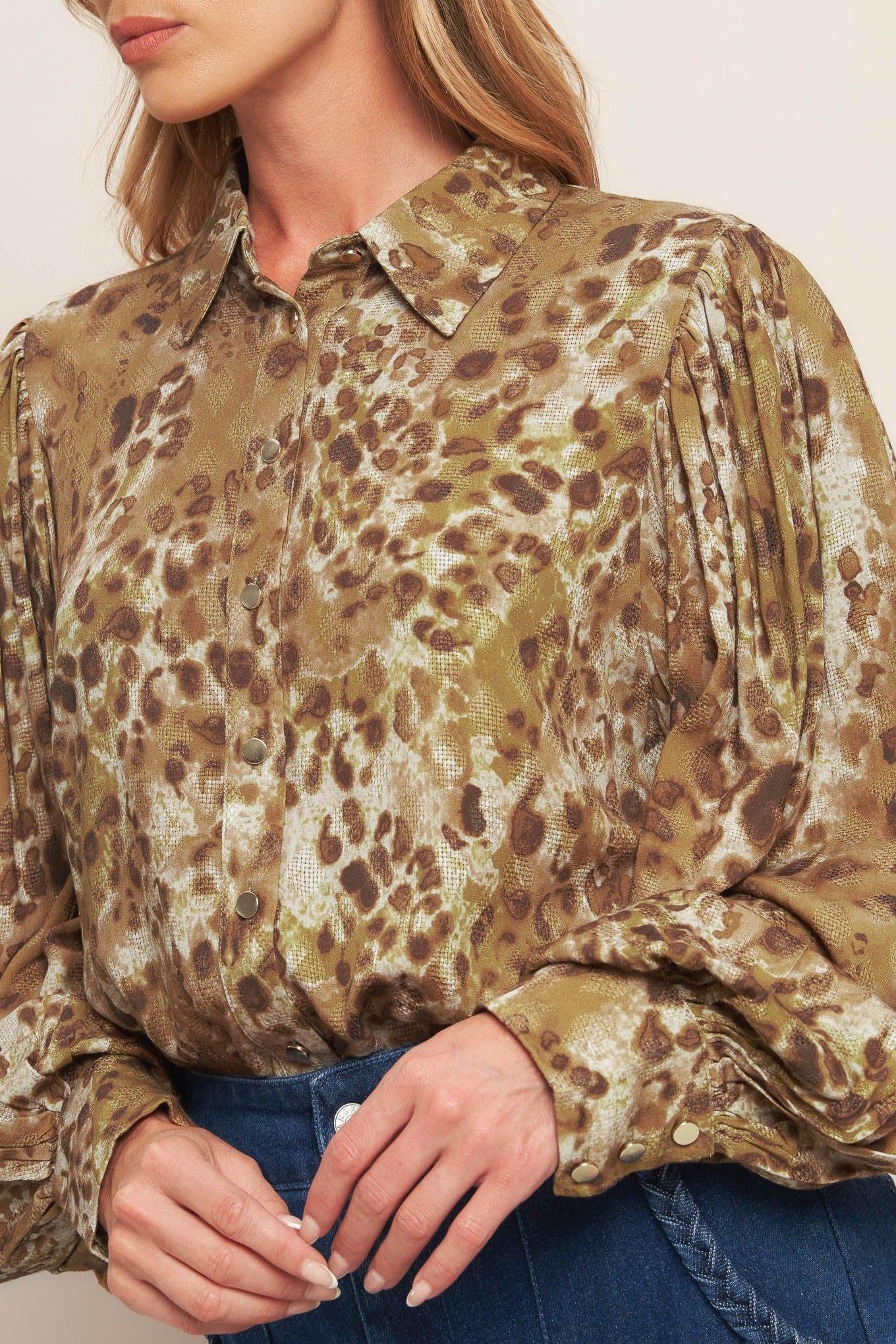 Wild Luxe Taupe Woven Top - Image 2