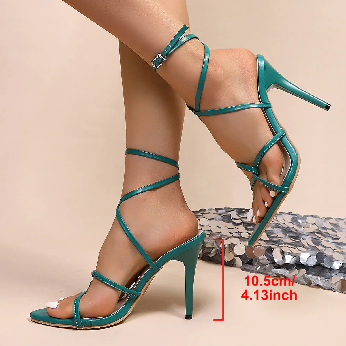 Winter New Open-Toe High-Heel European And American Style Lace-Up Shoes - Image 6
