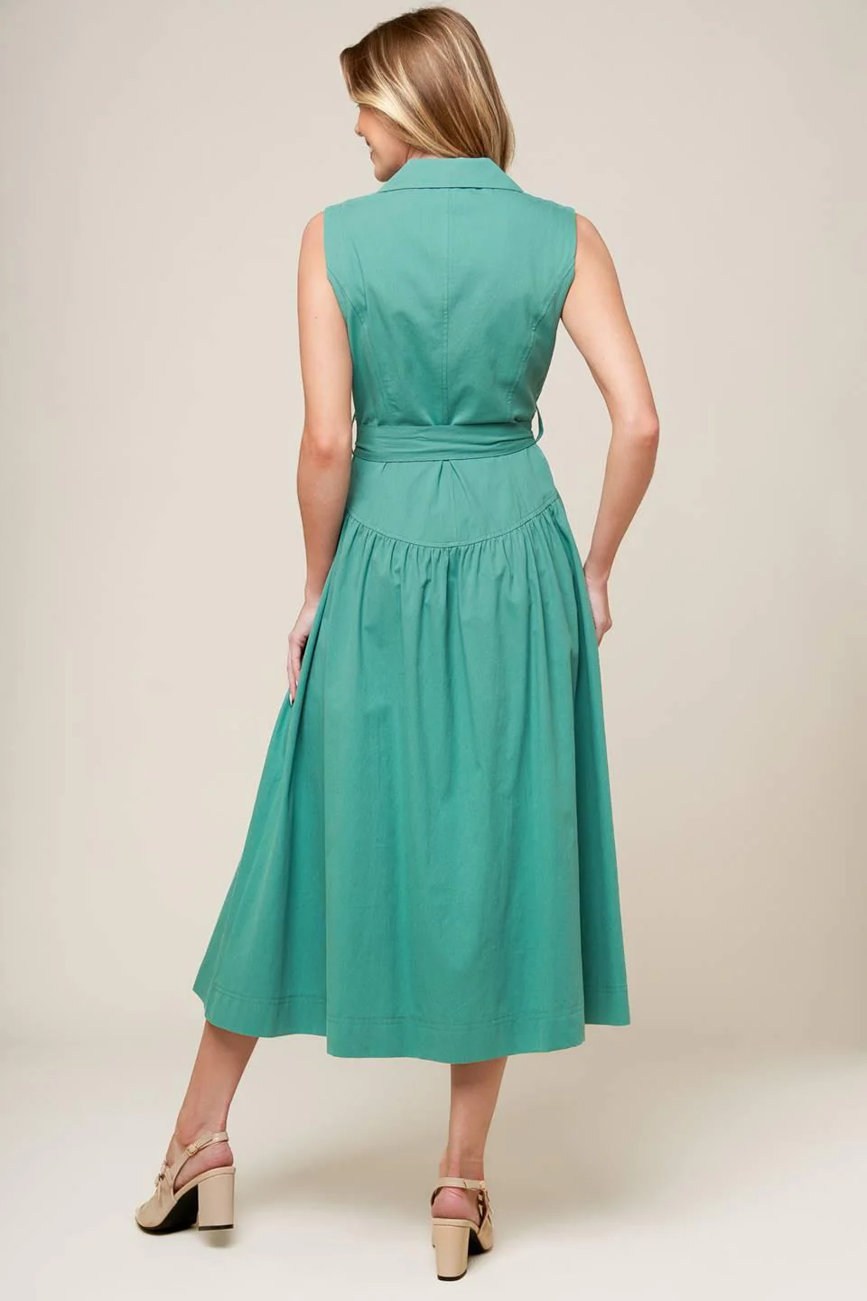 Wishing Well Teal Green Woven Midi Dress - Image 2