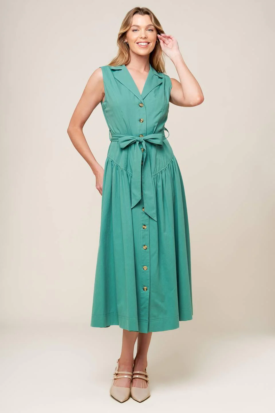 Wishing Well Teal Green Woven Midi Dress - Image 3