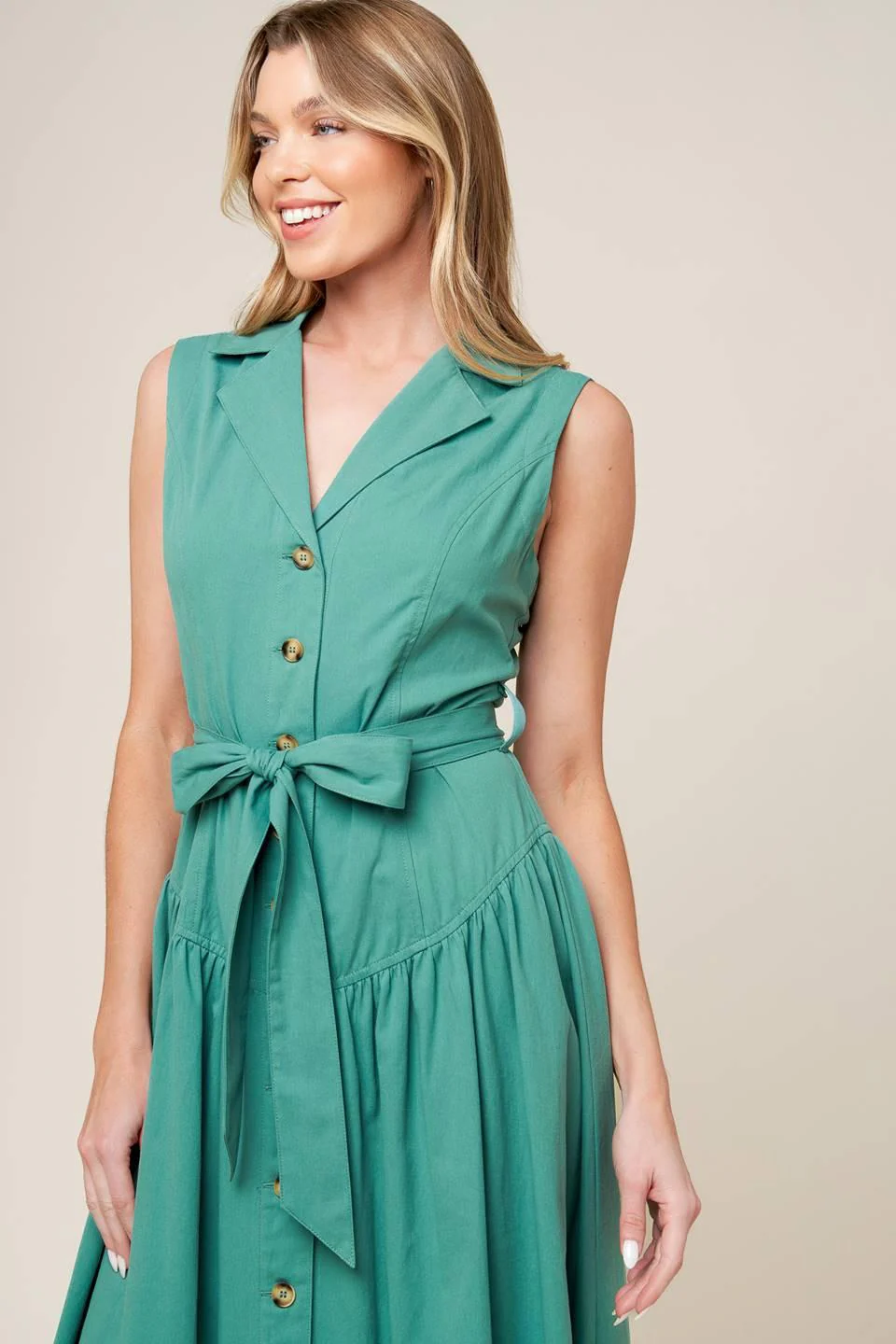 Wishing Well Teal Green Woven Midi Dress - Image 6