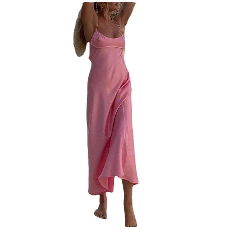 Women Camis Satin Long Dresses Elegant Sleeveless Slip Holiday Party Dresses Sexy Casual Backless Summer Dresses - Image 7