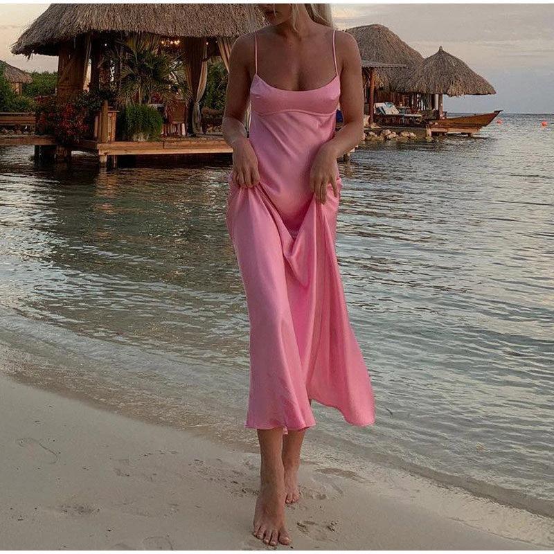 Women Camis Satin Long Dresses Elegant Sleeveless Slip Holiday Party Dresses Sexy Casual Backless Summer Dresses - Image 9