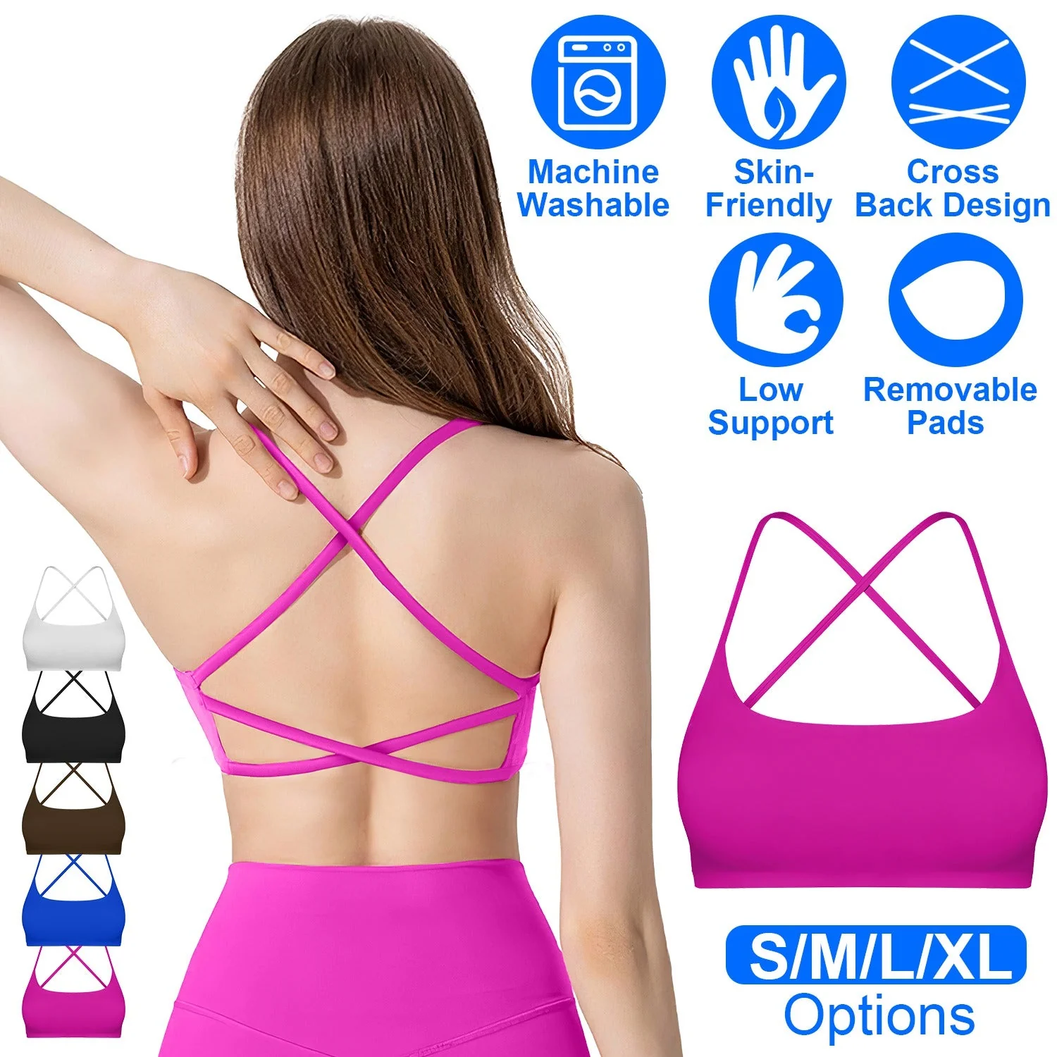 Women Cross Back Sport Bras Padded Strappy Crop Open Back Low Impact Bras Sexy Fitness Tank Tops with Removable Pads Thin Straps for Gym Yoga Workout - Image 2