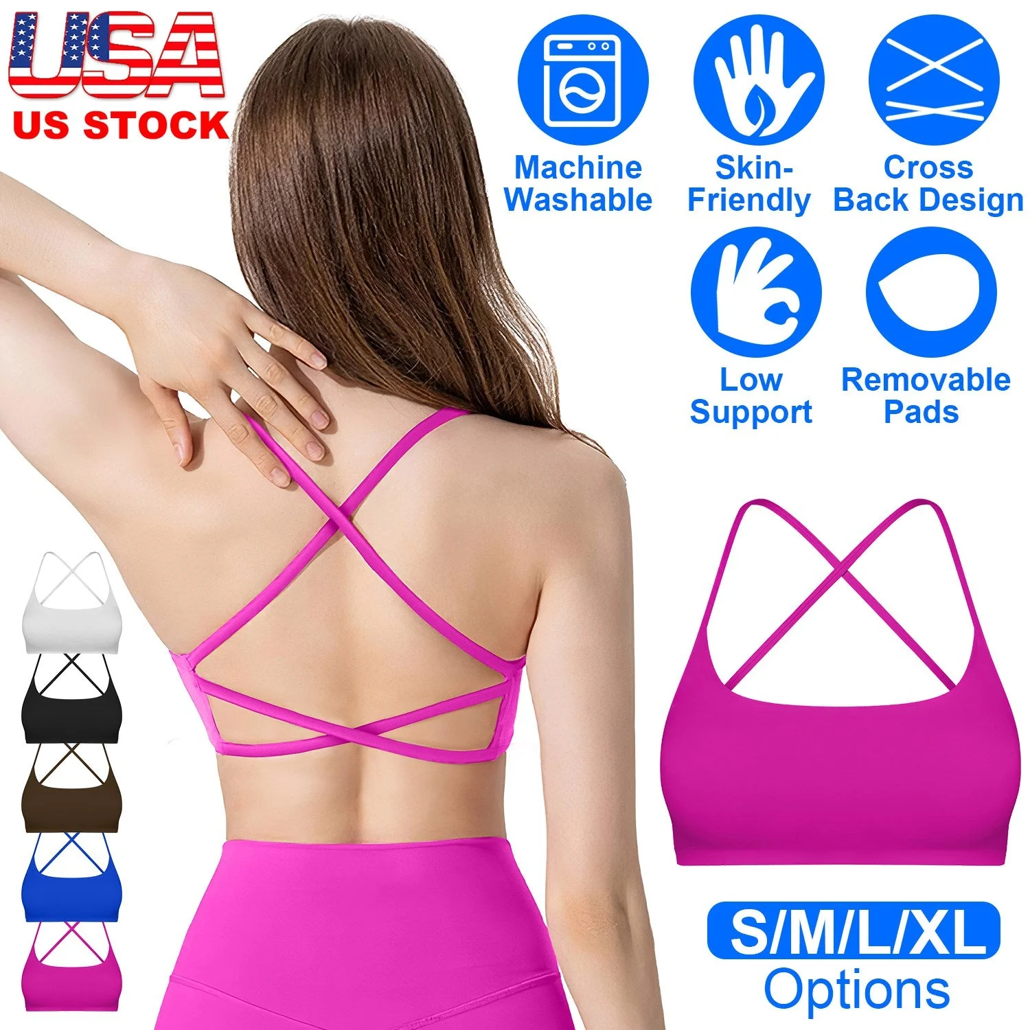 Women Cross Back Sport Bras Padded Strappy Crop Open Back Low Impact Bras Sexy Fitness Tank Tops with Removable Pads Thin Straps for Gym Yoga Workout - Image 3