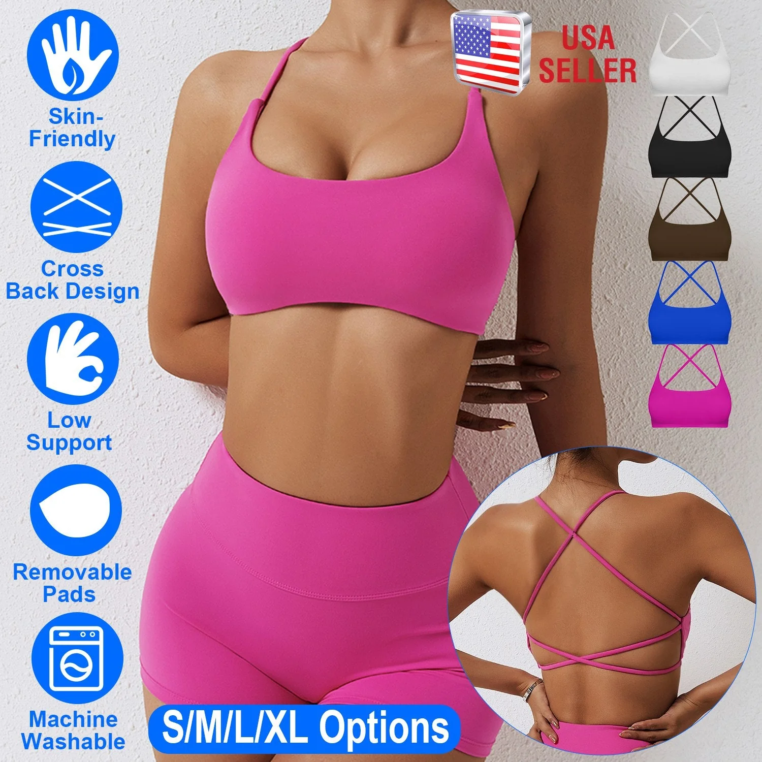 Women Cross Back Sport Bras Padded Strappy Crop Open Back Low Impact Bras Sexy Fitness Tank Tops with Removable Pads Thin Straps for Gym Yoga Workout - Image 7