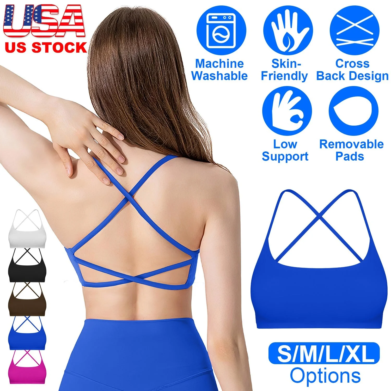 Women Cross Back Sport Bras Padded Strappy Crop Open Back Low Impact Bras Sexy Fitness Tank Tops with Removable Pads Thin Straps for Gym Yoga Workout - Image 3