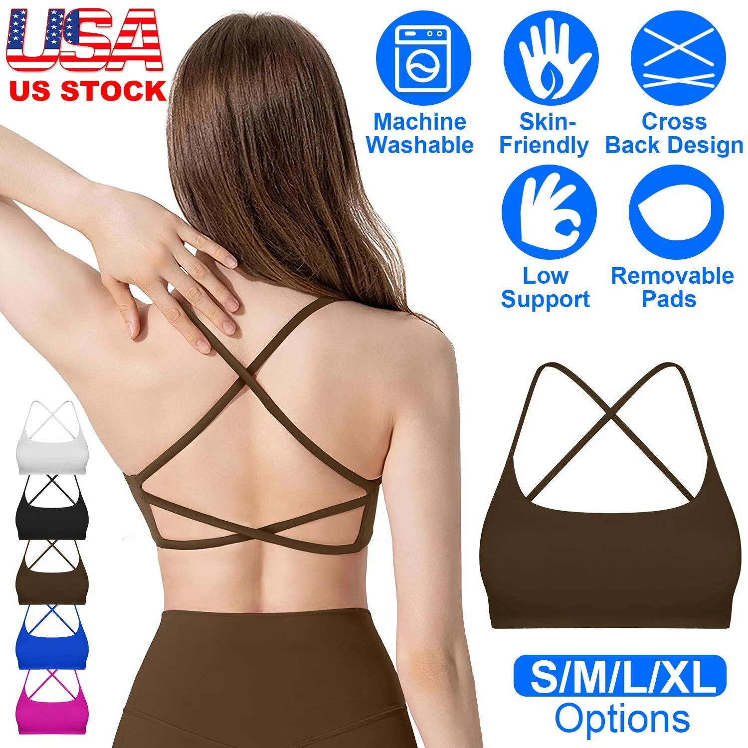 Women Cross Back Sport Bras Padded Strappy Crop Open Back Low Impact Bras Sexy Fitness Tank Tops with Removable Pads Thin Straps for Gym Yoga Workout - Image 3