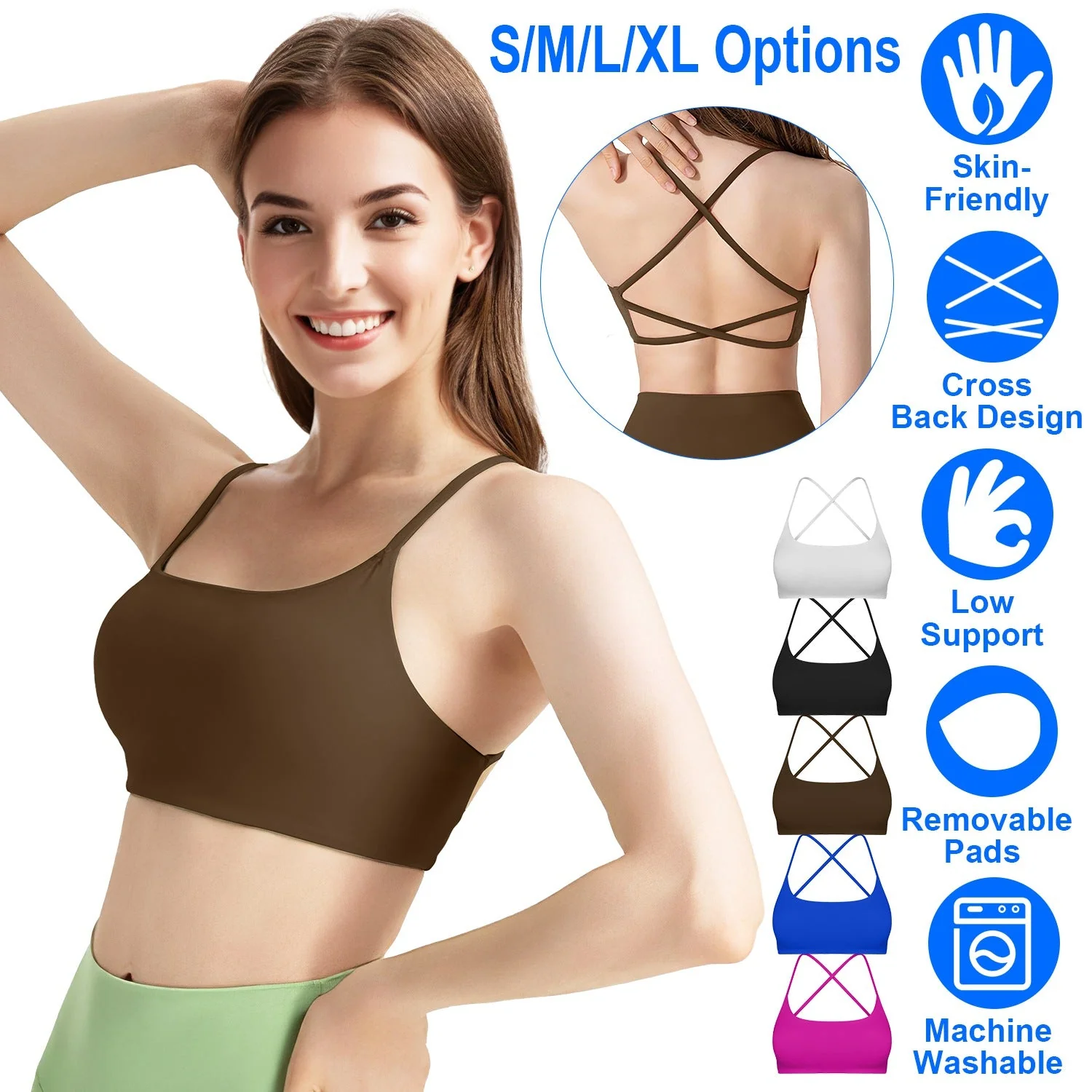 Women Cross Back Sport Bras Padded Strappy Crop Open Back Low Impact Bras Sexy Fitness Tank Tops with Removable Pads Thin Straps for Gym Yoga Workout - Image 4