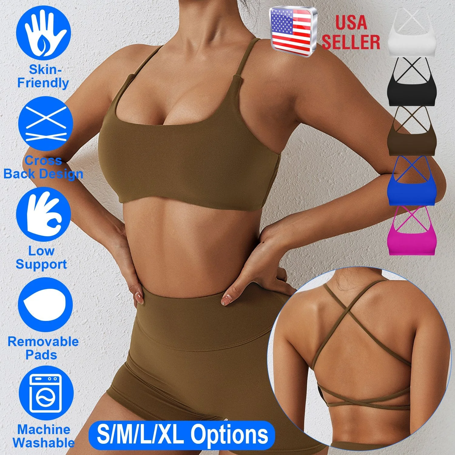 Women Cross Back Sport Bras Padded Strappy Crop Open Back Low Impact Bras Sexy Fitness Tank Tops with Removable Pads Thin Straps for Gym Yoga Workout - Image 7