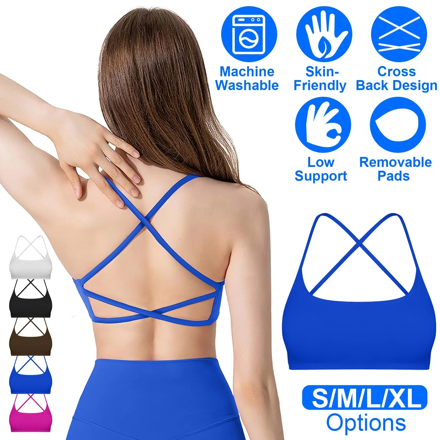Women Cross Back Sport Bras Padded Strappy Crop Open Back Low Impact Bras Sexy Fitness Tank Tops with Removable Pads Thin Straps for Gym Yoga Workout - Image 2