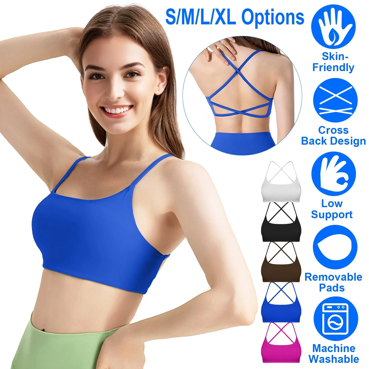 Women Cross Back Sport Bras Padded Strappy Crop Open Back Low Impact Bras Sexy Fitness Tank Tops with Removable Pads Thin Straps for Gym Yoga Workout - Image 4