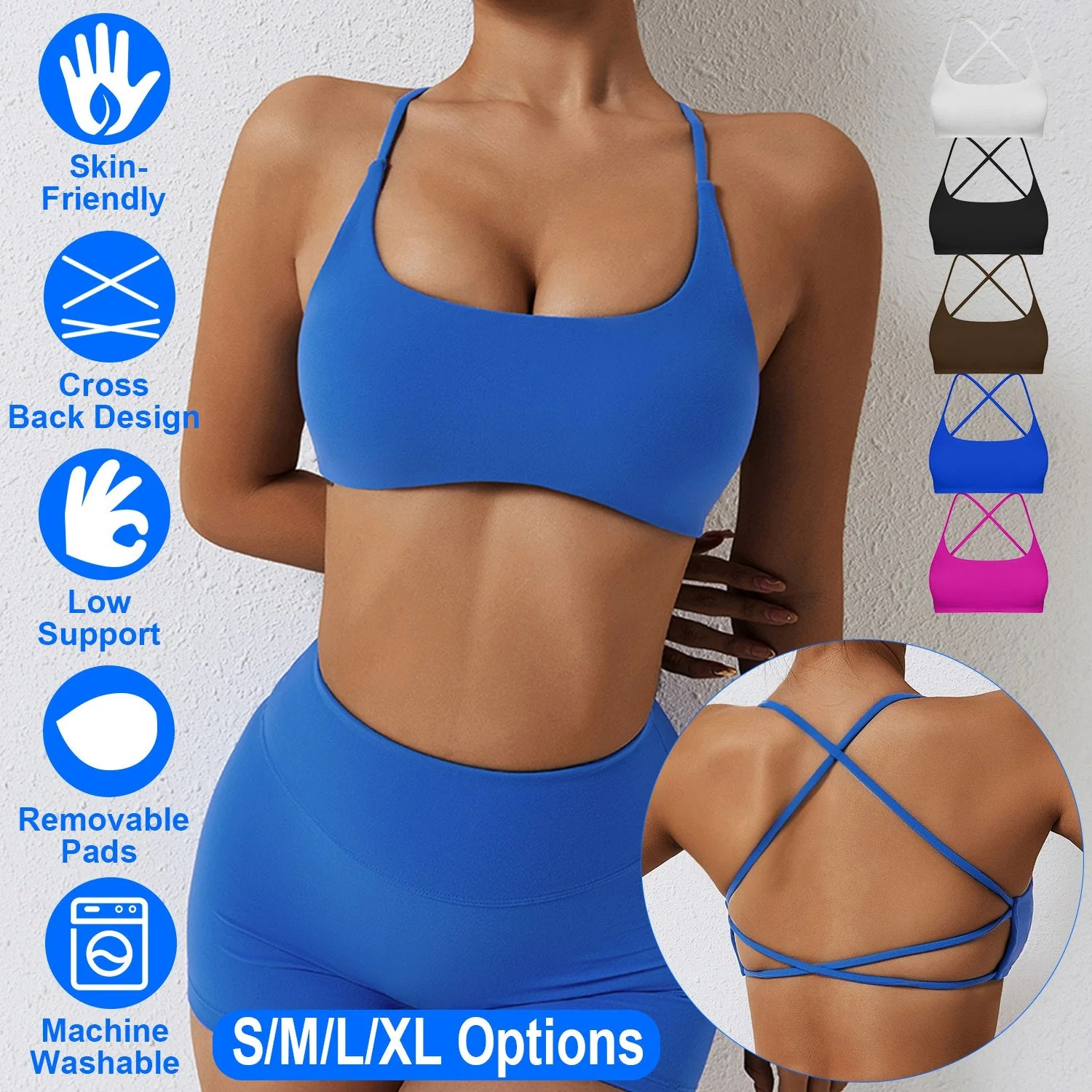 Women Cross Back Sport Bras Padded Strappy Crop Open Back Low Impact Bras Sexy Fitness Tank Tops with Removable Pads Thin Straps for Gym Yoga Workout - Image 6