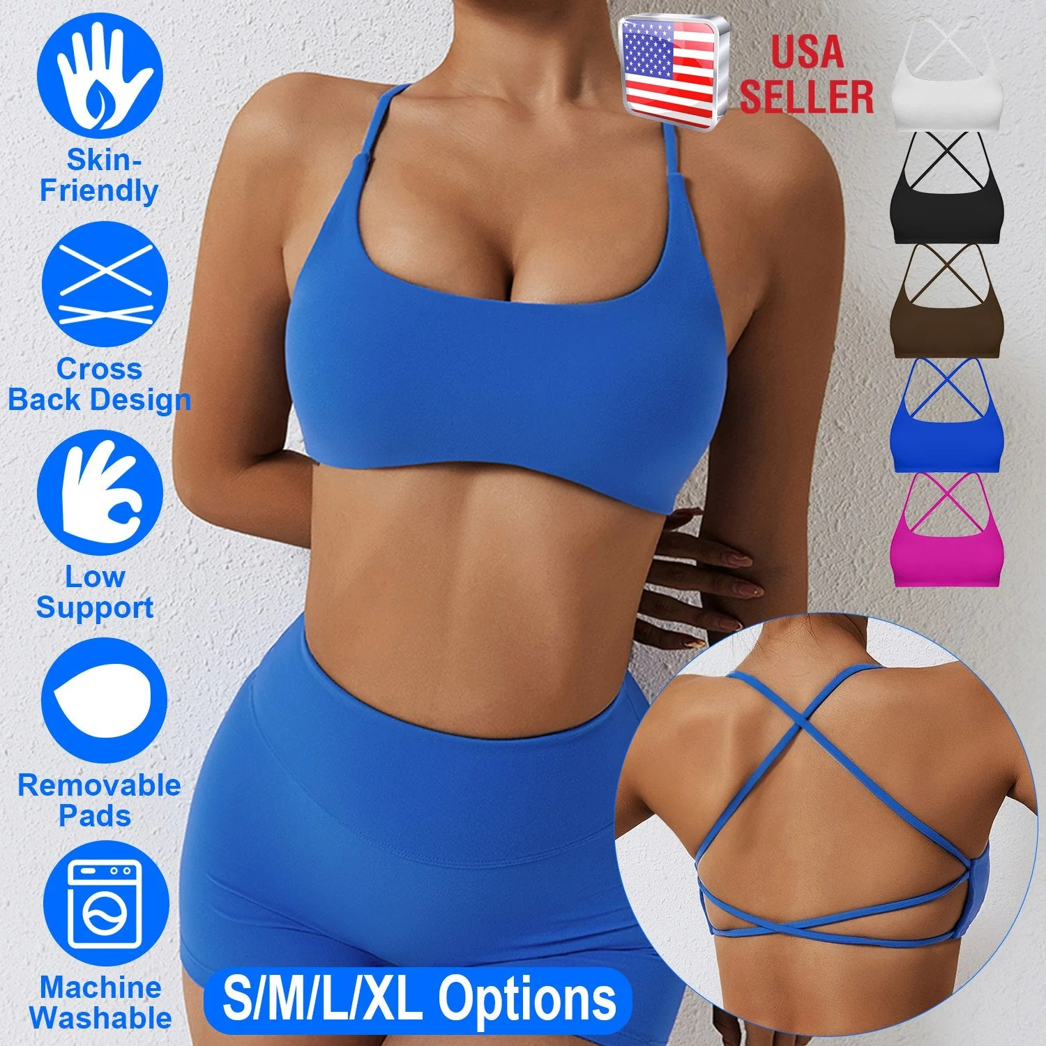 Women Cross Back Sport Bras Padded Strappy Crop Open Back Low Impact Bras Sexy Fitness Tank Tops with Removable Pads Thin Straps for Gym Yoga Workout - Image 7