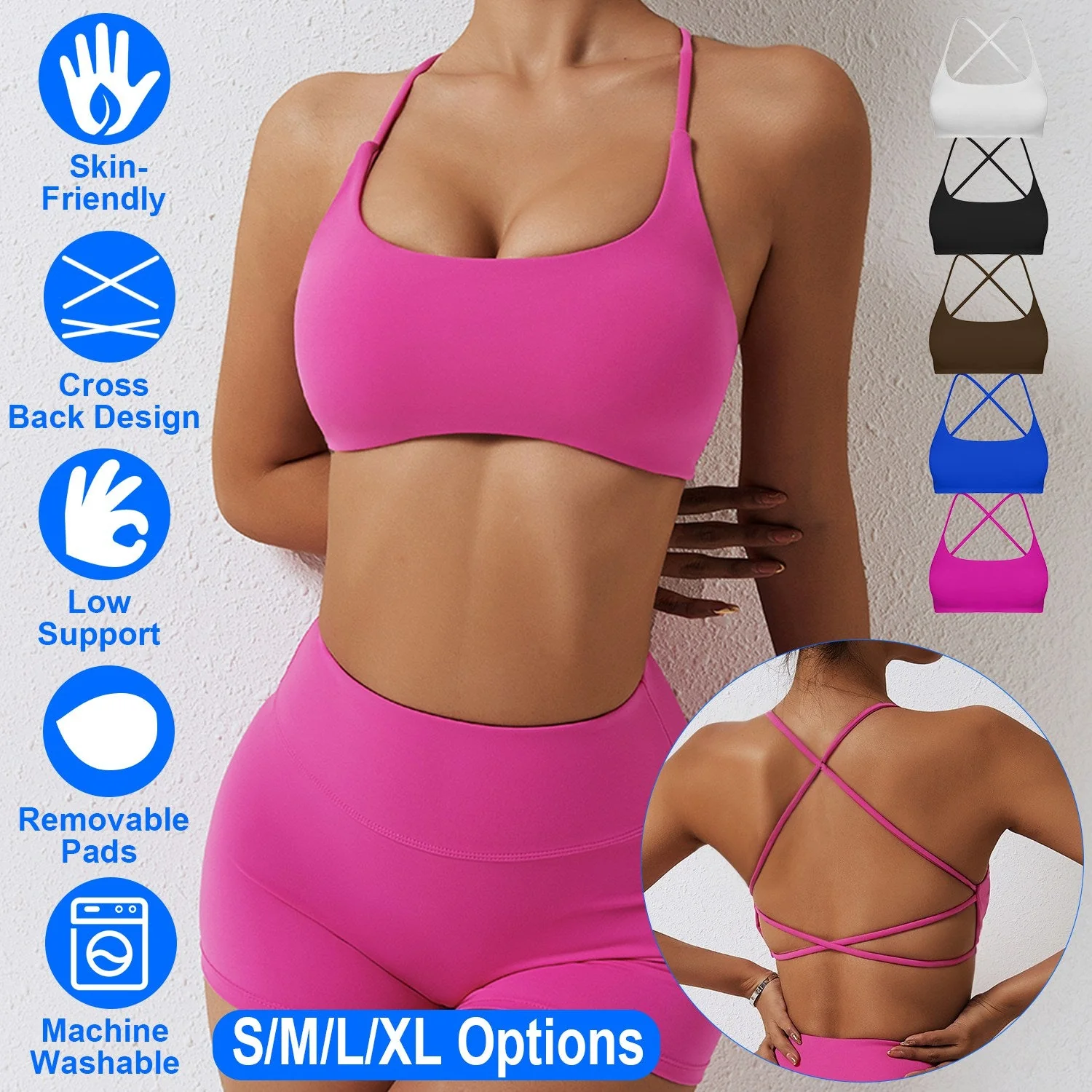 Women Cross Back Sport Bras Padded Strappy Crop Open Back Low Impact Bras Sexy Fitness Tank Tops with Removable Pads Thin Straps for Gym Yoga Workout - Image 6