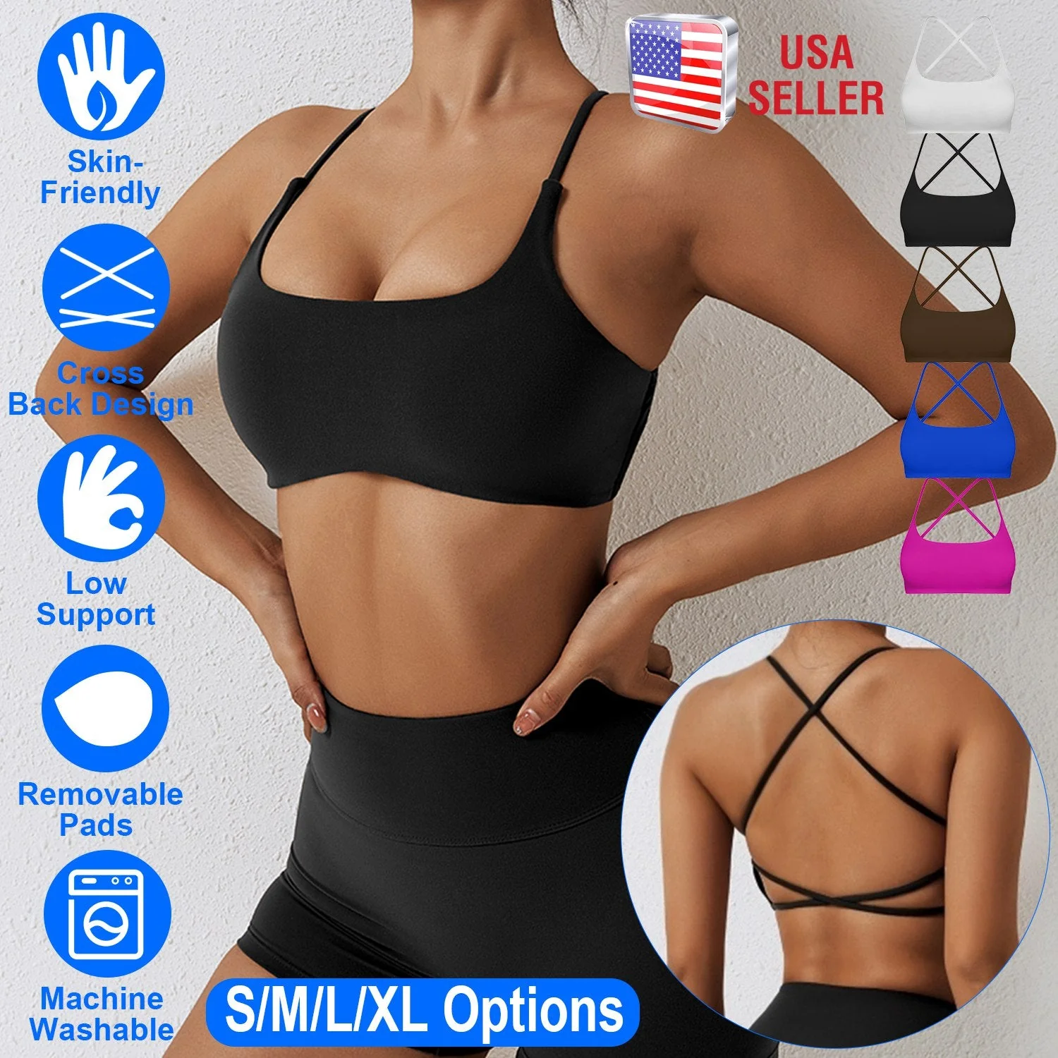 Women Cross Back Sport Bras Padded Strappy Crop Open Back Low Impact Bras Sexy Fitness Tank Tops with Removable Pads Thin Straps for Gym Yoga Workout - Image 7