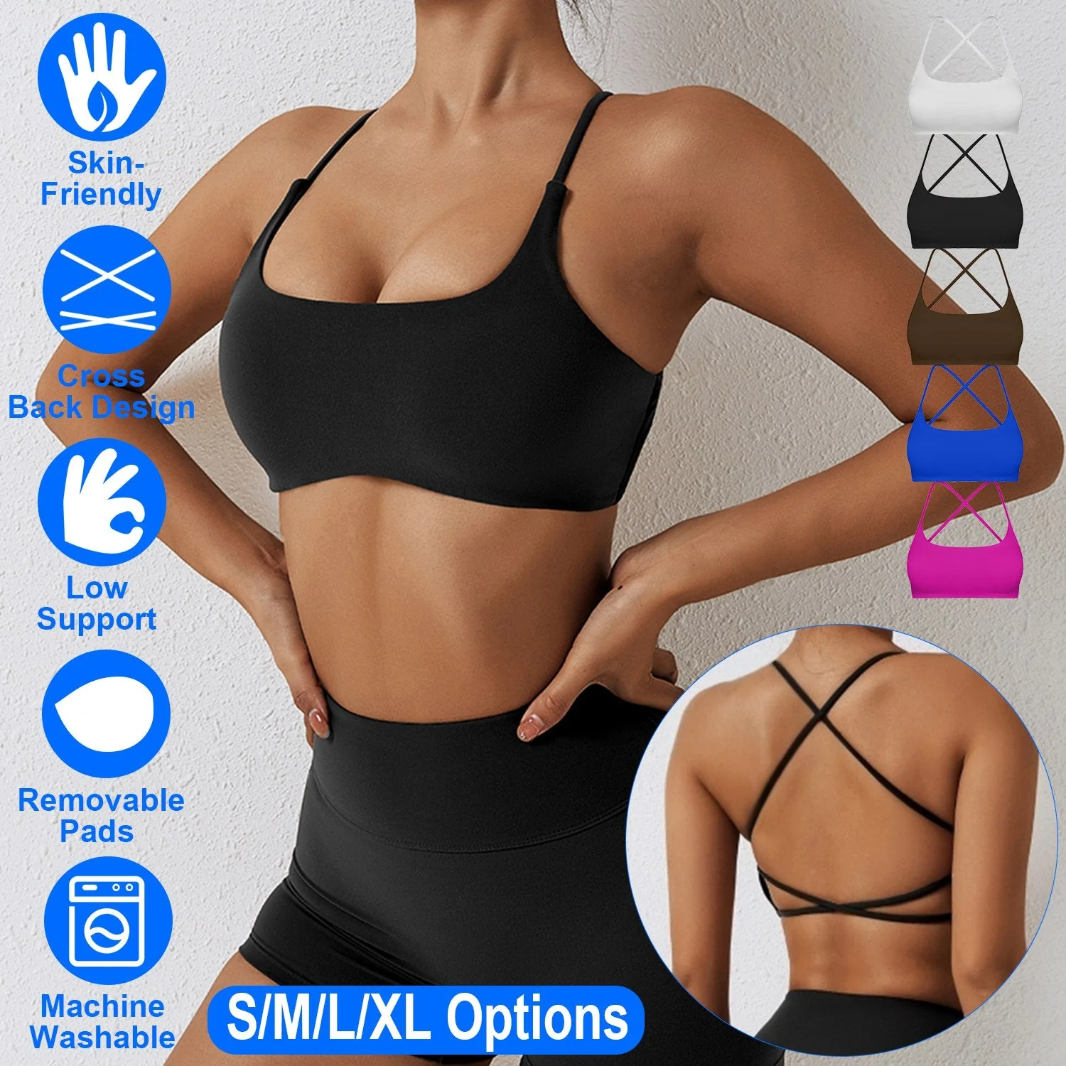 Women Cross Back Sport Bras Padded Strappy Crop Open Back Low Impact Bras Sexy Fitness Tank Tops with Removable Pads Thin Straps for Gym Yoga Workout - Image 6