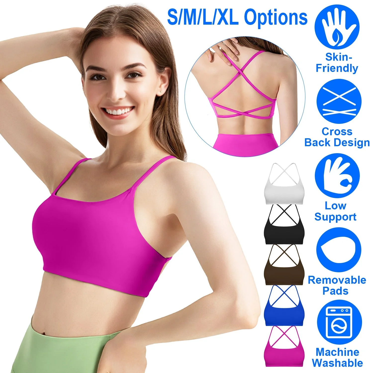 Women Cross Back Sport Bras Padded Strappy Crop Open Back Low Impact Bras Sexy Fitness Tank Tops with Removable Pads Thin Straps for Gym Yoga Workout - Image 4
