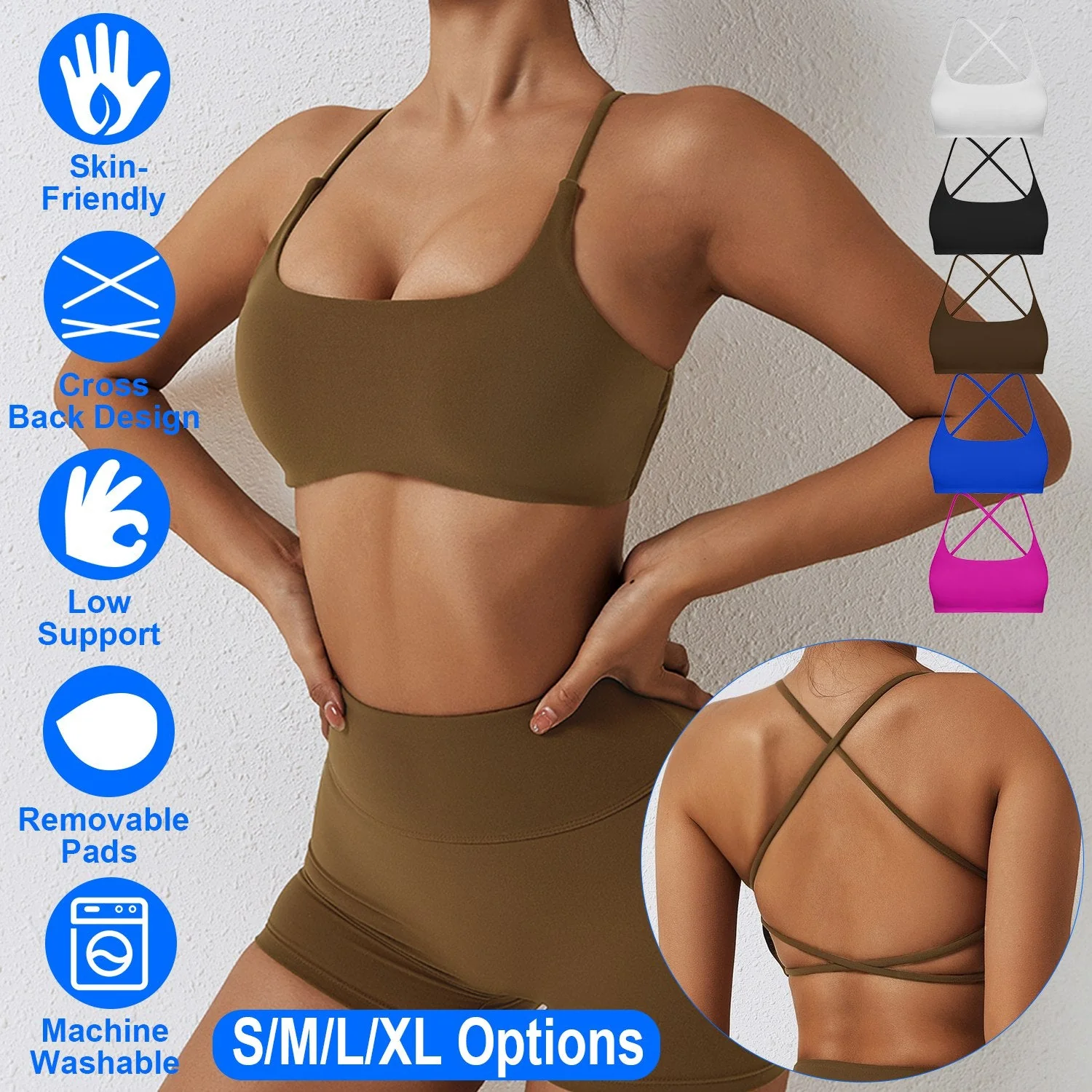 Women Cross Back Sport Bras Padded Strappy Crop Open Back Low Impact Bras Sexy Fitness Tank Tops with Removable Pads Thin Straps for Gym Yoga Workout - Image 6